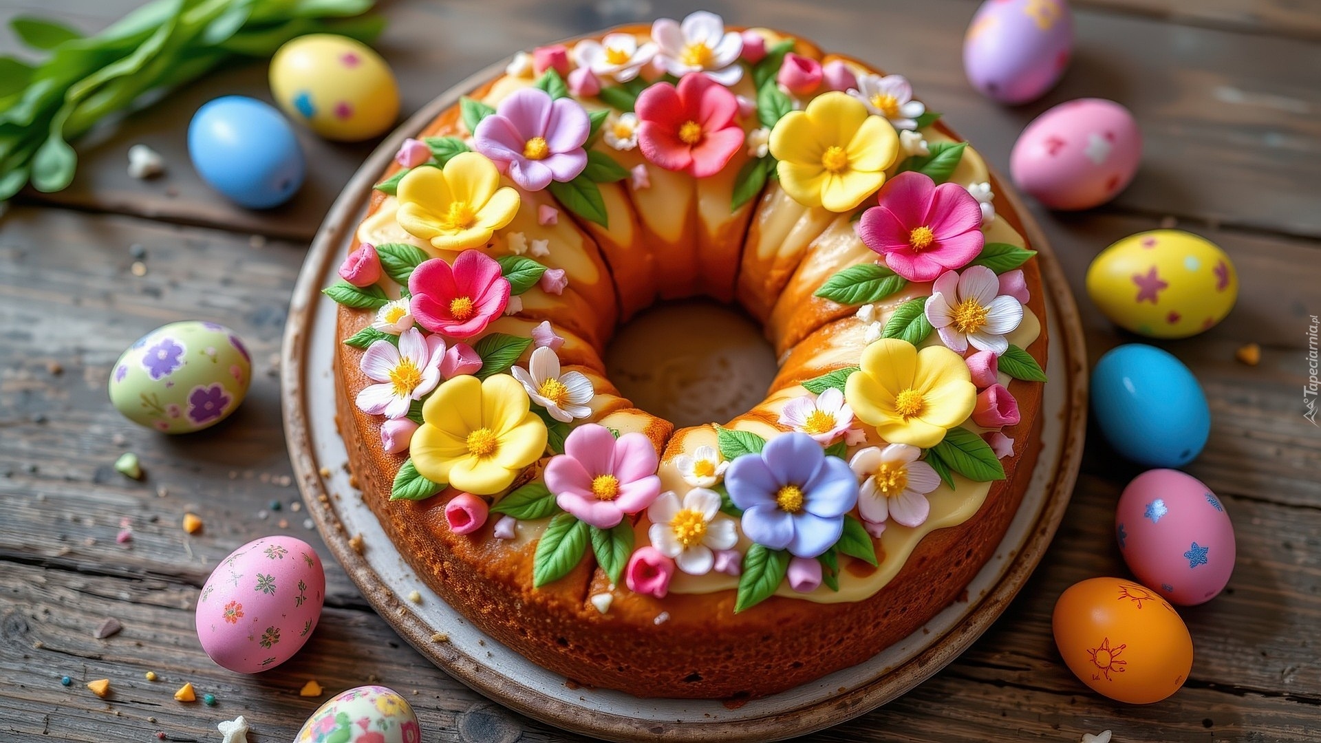 Wielkanoc, Kolorowe, Pisanki, Ciasto, Babka, Kolorowe, Kwiaty