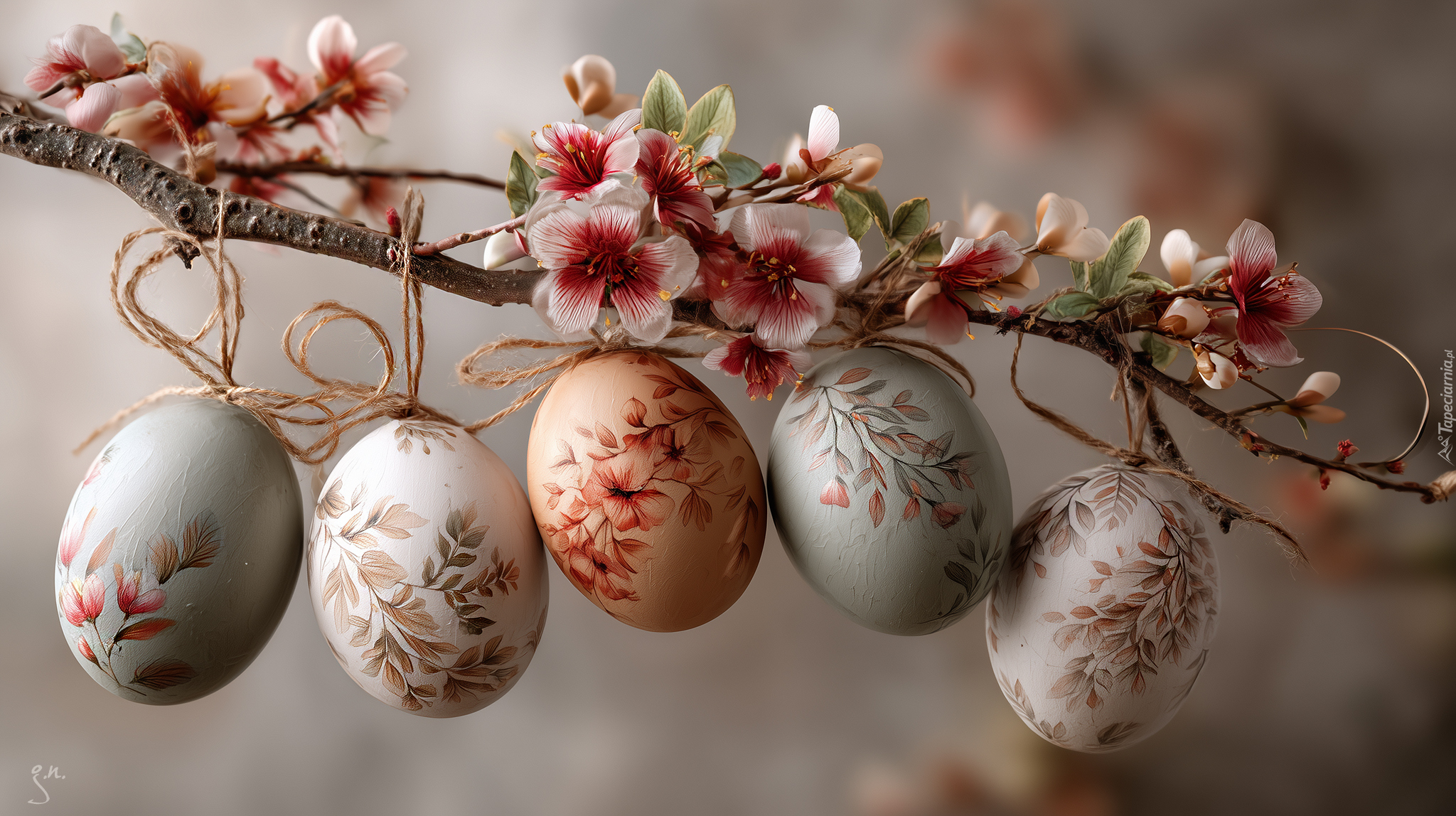 Kolorowe, Pisanki, Gałązki, Kwiaty, Wielkanoc, Grafika AI
