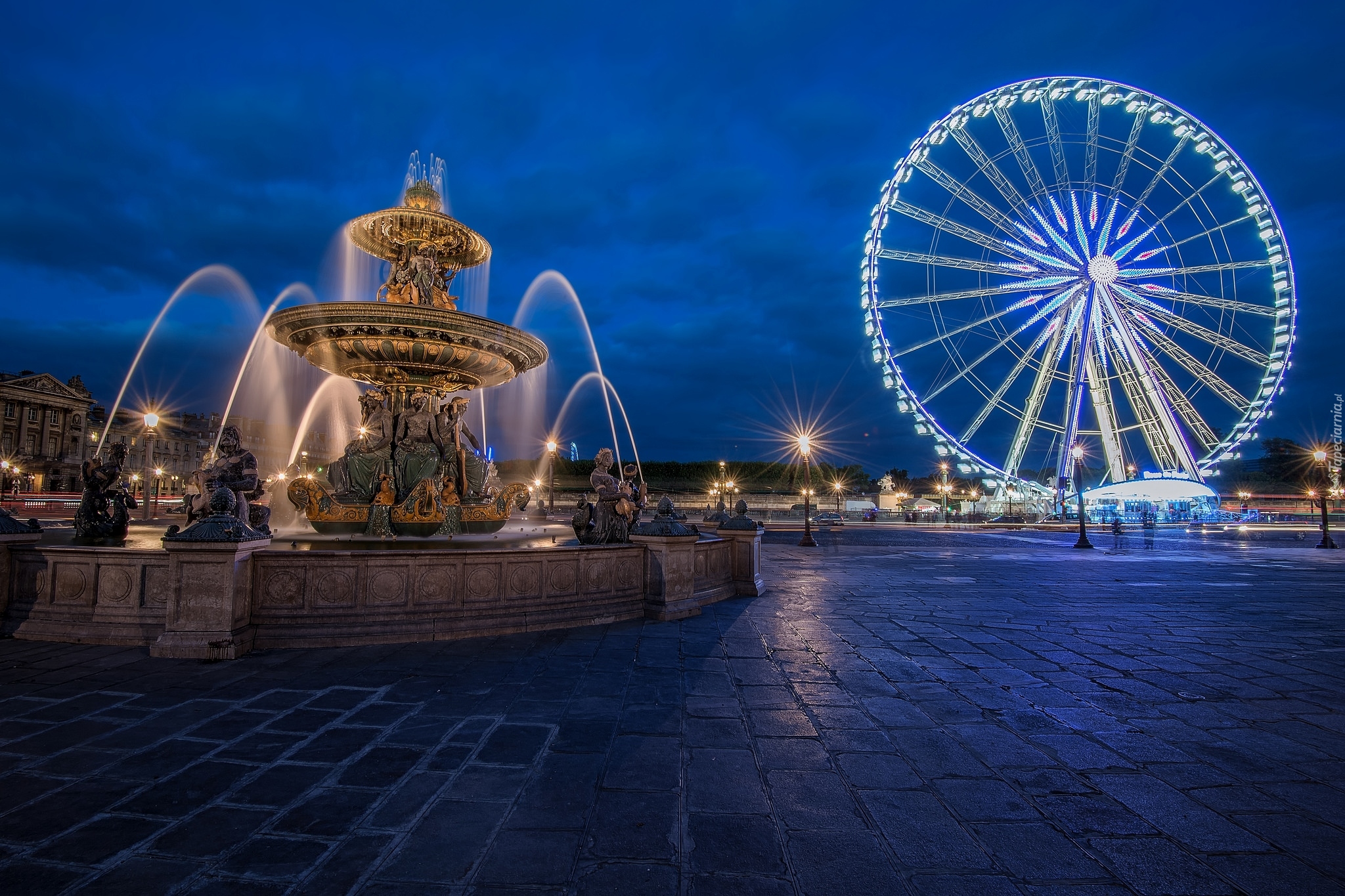 Place de la Concorde, Plac Zgody, Fontaine des Mers, Fontanna Mórz, Koło, Widokowe, Paryż, Francja