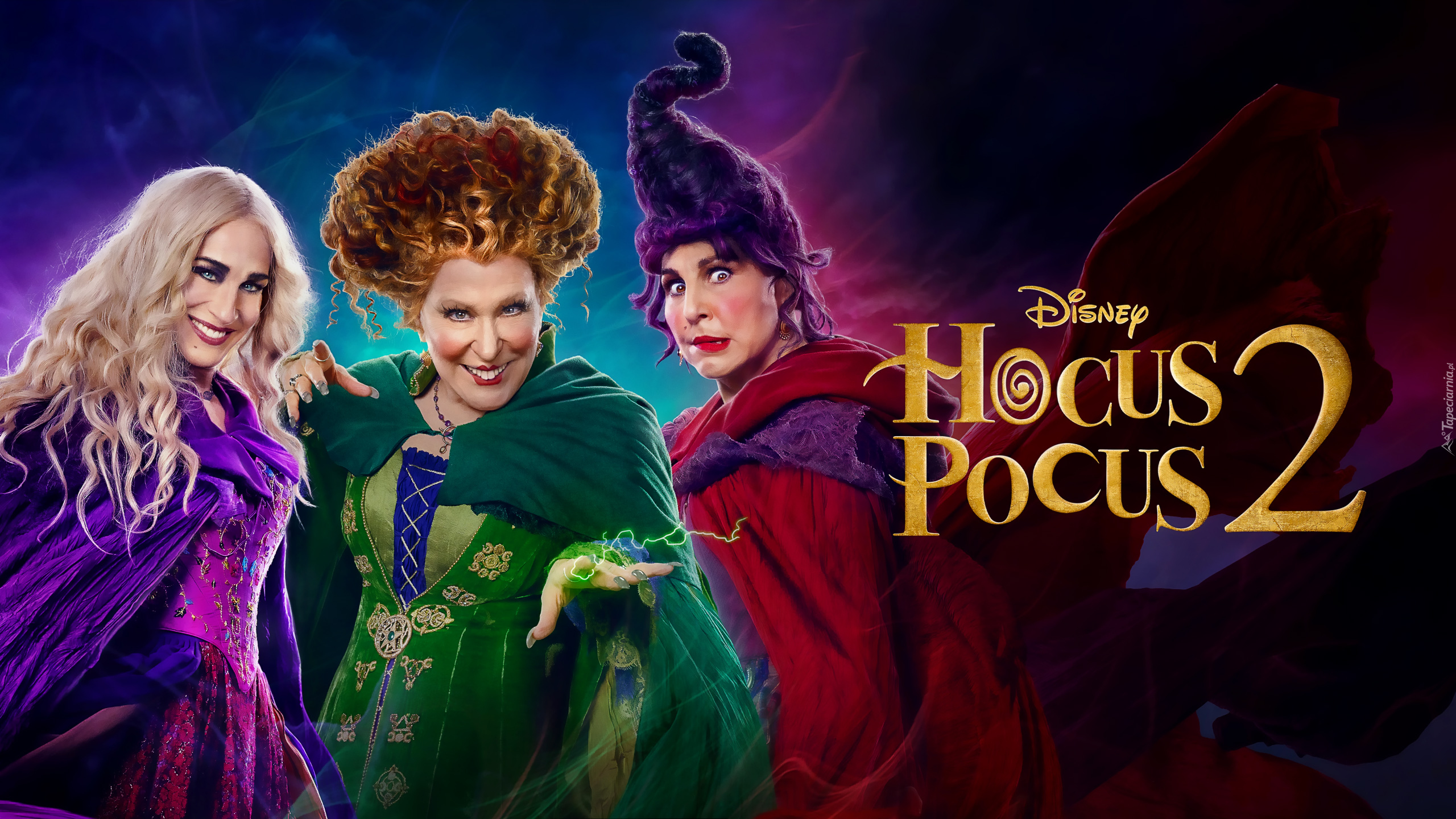 Film, Hocus Pocus 2, Aktorki, Sarah Jessica Parker, Bette Midler, Kathy Najimy, Czarownice, Plakat