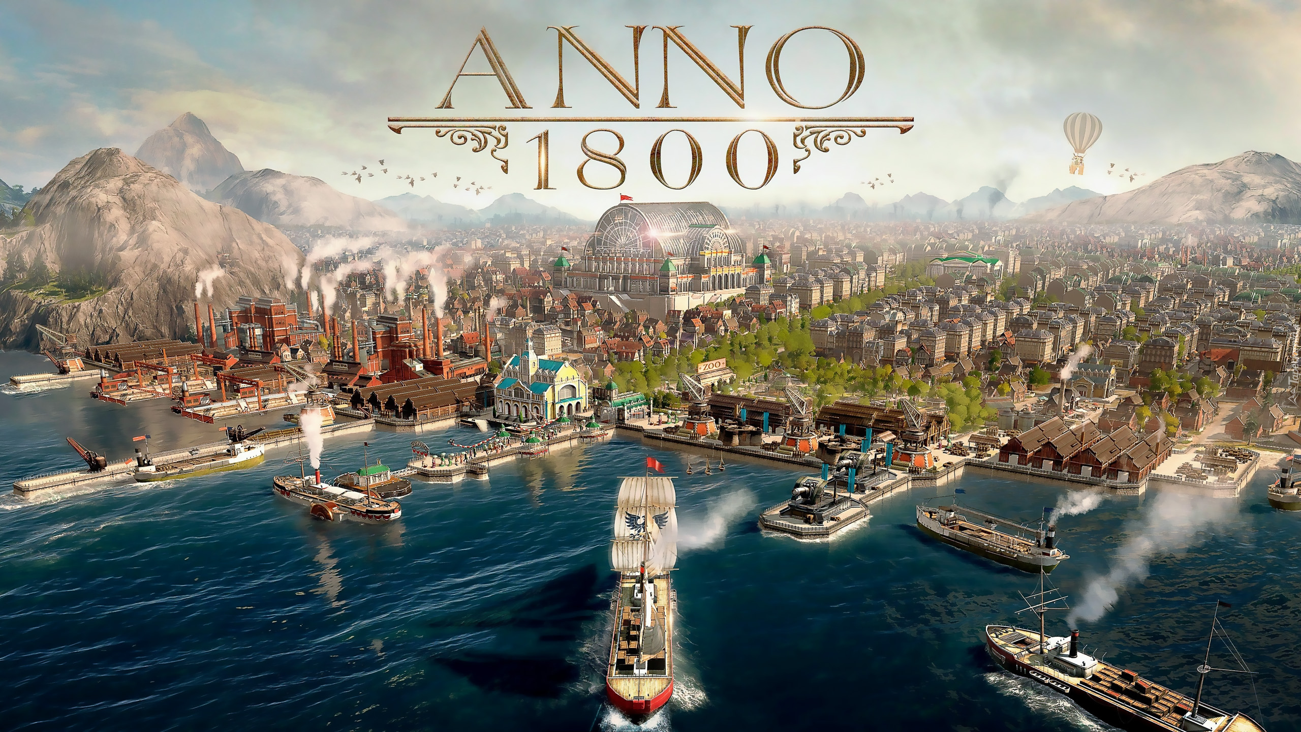 Gra, Anno 1800, Port, Statki, Miasto, Góry, Plakat