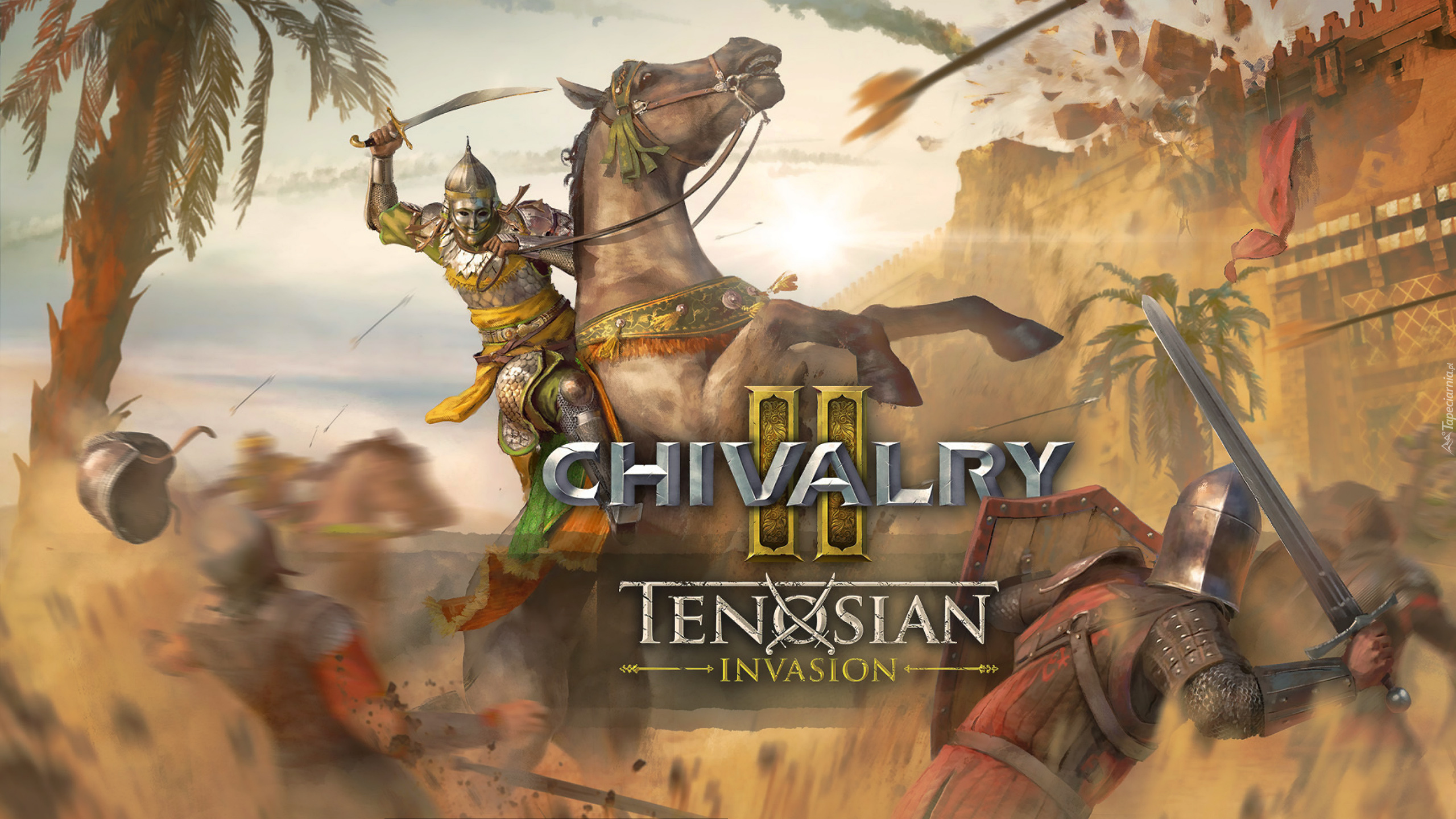 Gra, Chivalry 2 Tenosian Invasion, Rycerze, Koń, Walka, Zamek, Plakat