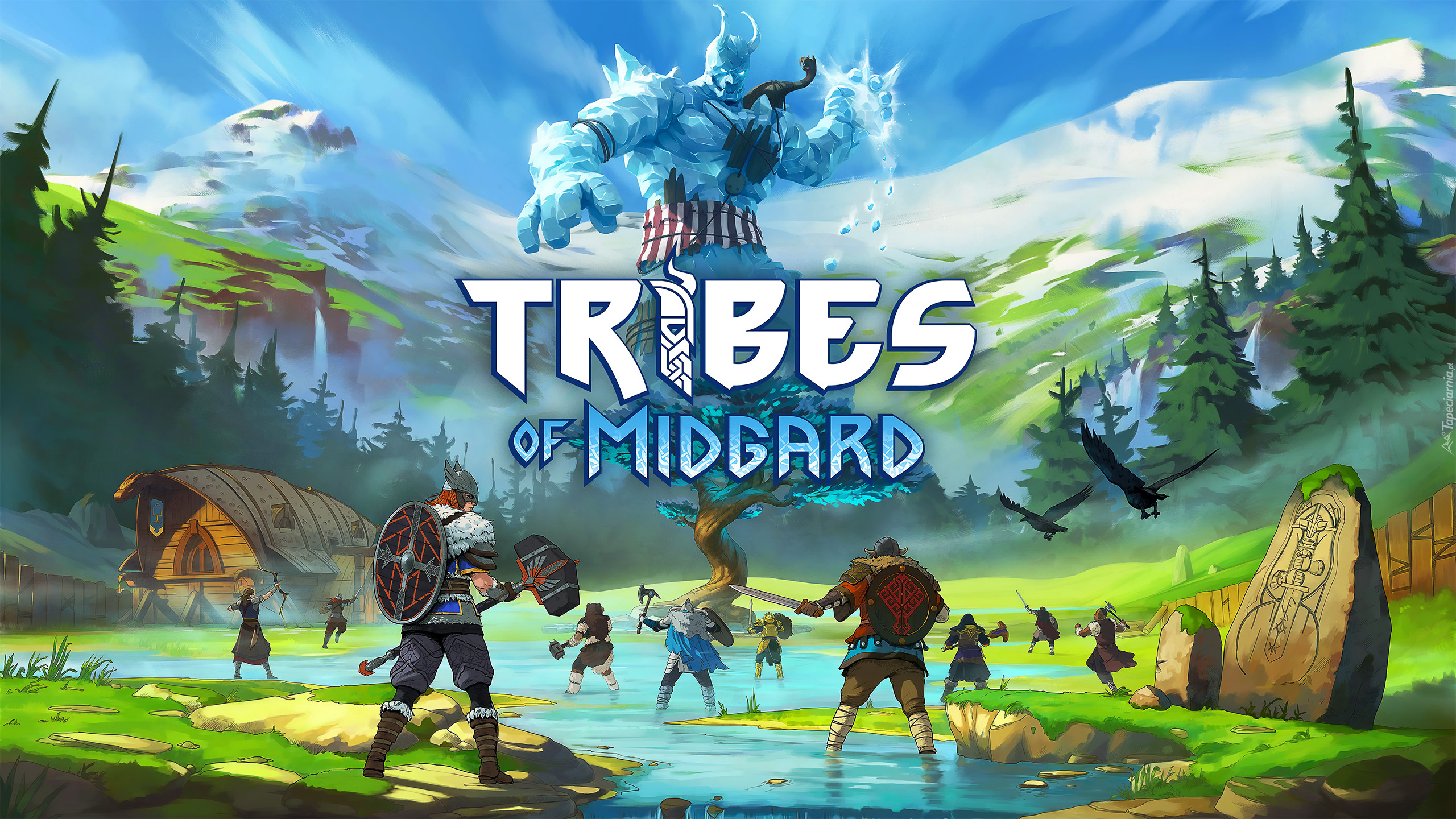 Gra, Tribes of Midgard, Wikingowie, Kamienie, Skały, Kruki, Osada, Plakat