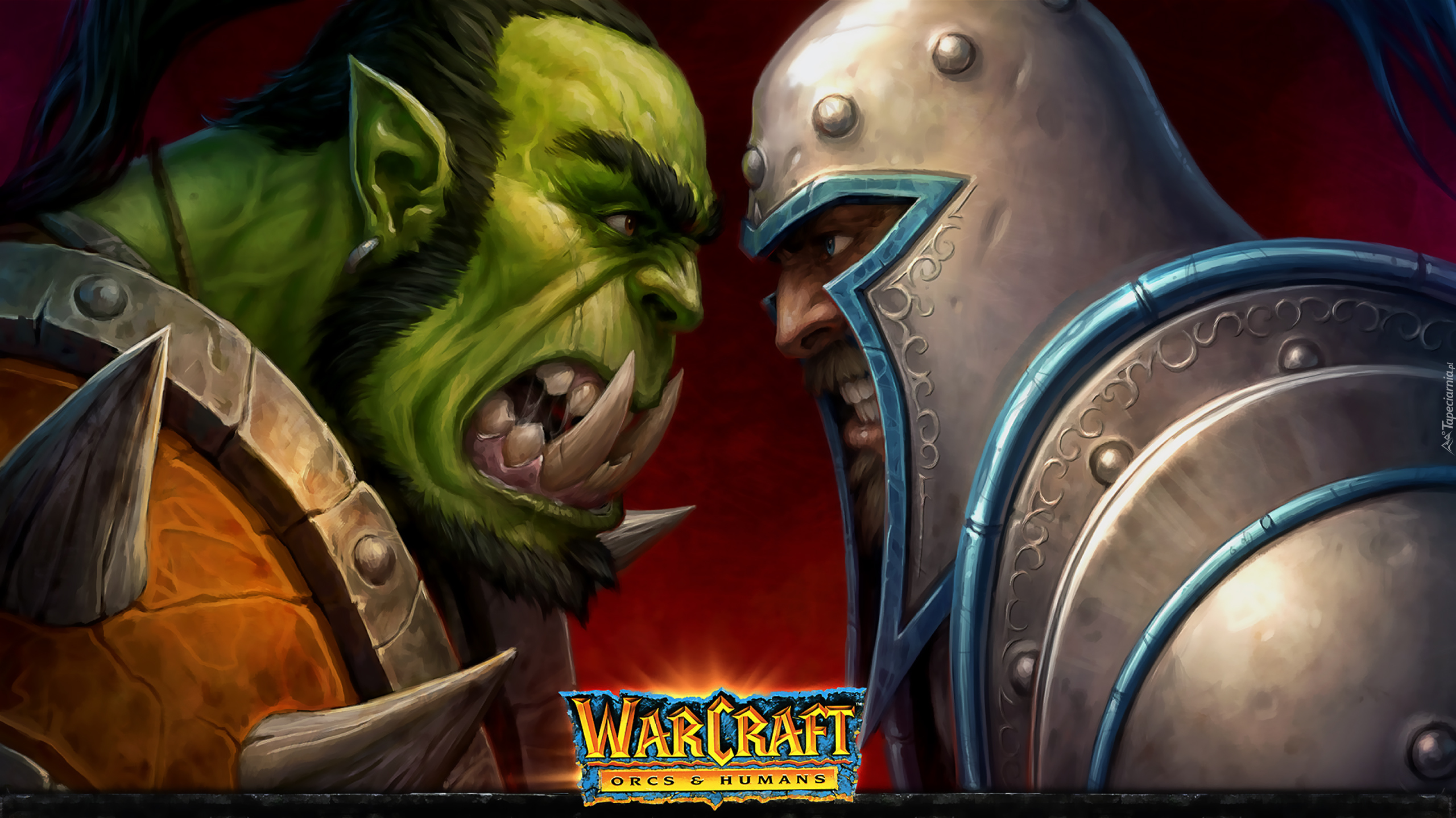 Gra, World of Warcraft, Orks and Humans, Postacie, Ork, Rycerz, Twarze, Profil, Plakat