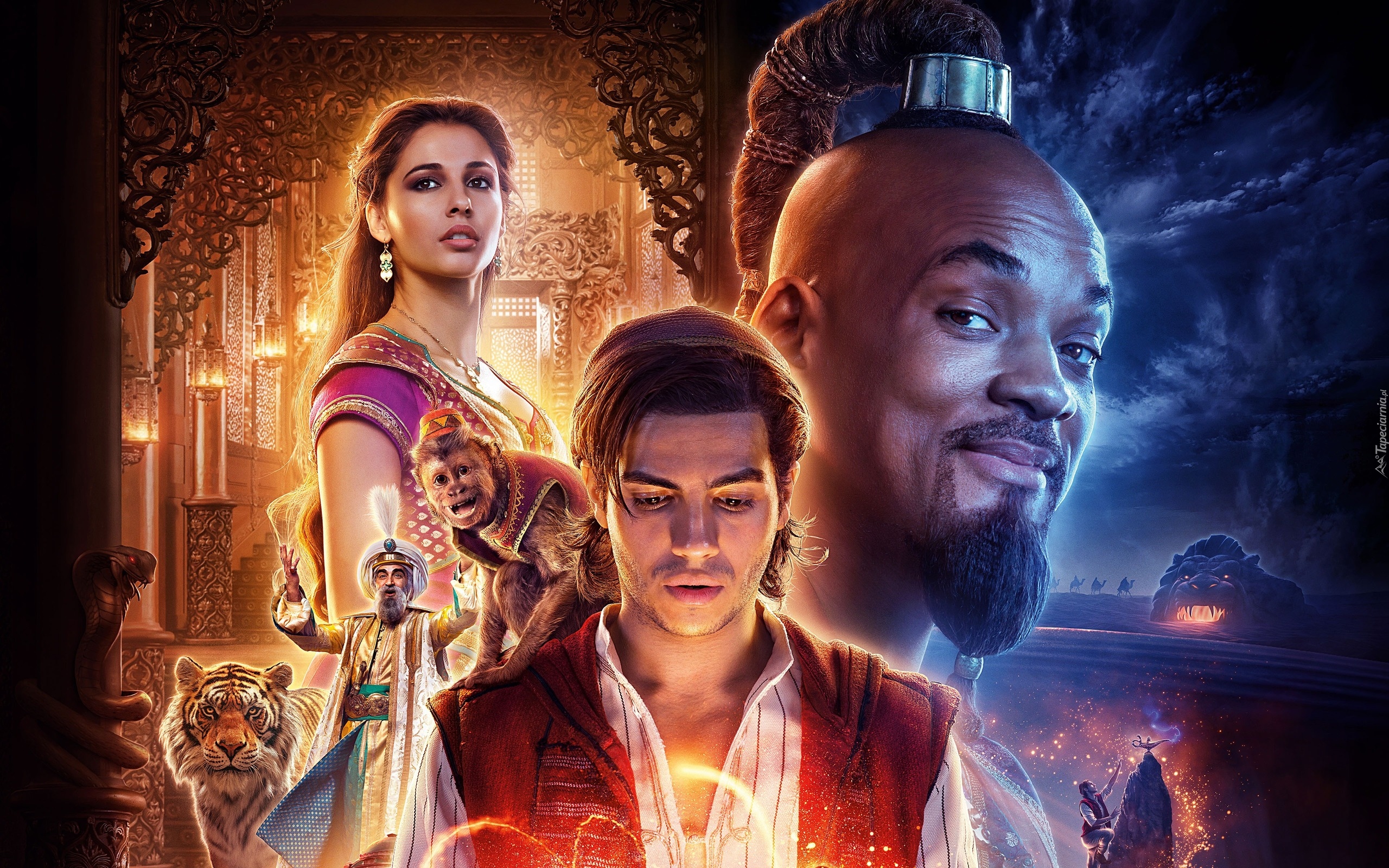 Film, Aladyn, Aladdin, Księżniczka, Aktorka, Naomi Scott, Aktorzy, Mena Massoud, Will Smith, Plakat