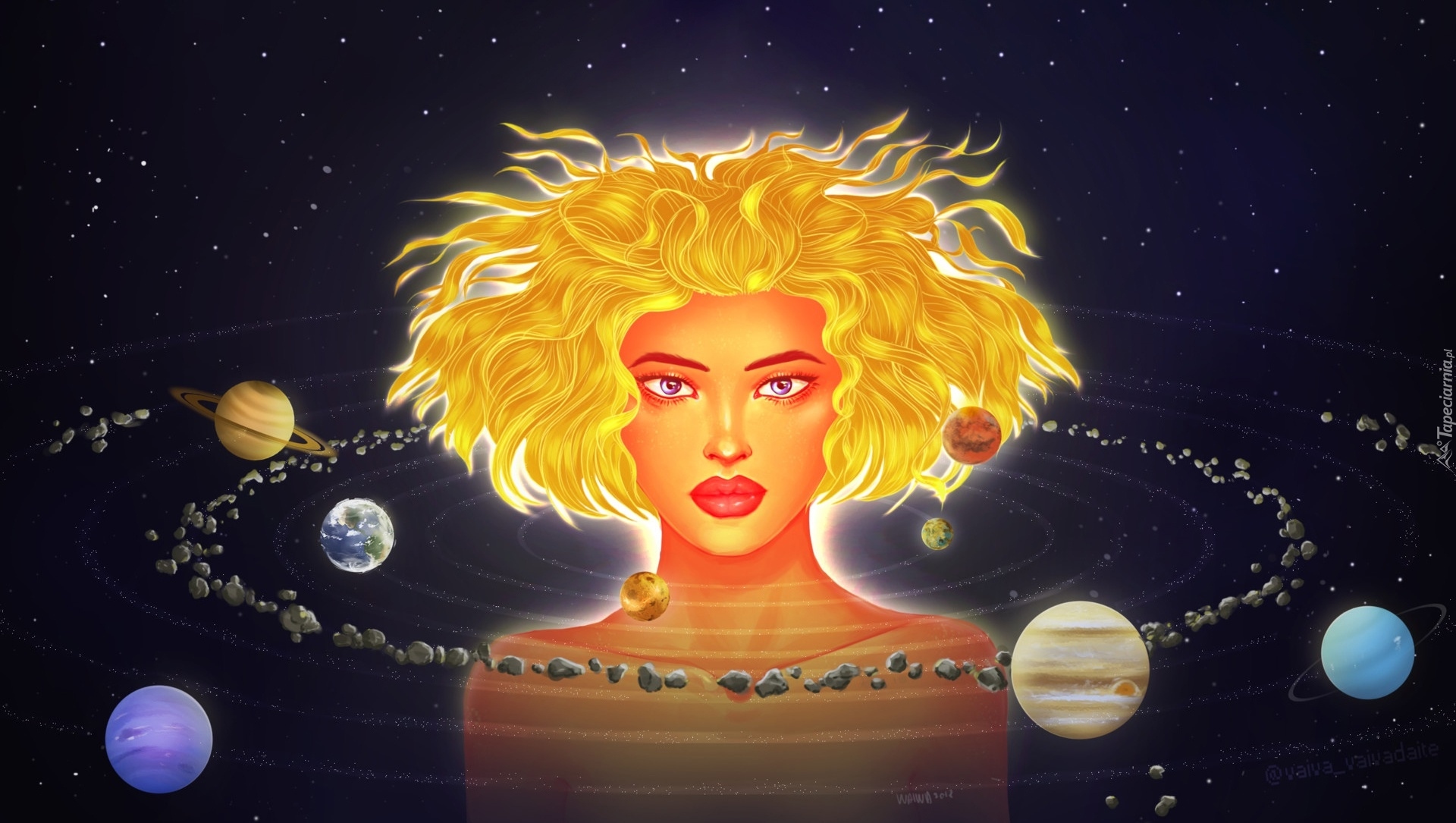 Kobieta, Planety, Układ, Słoneczny, Grafika 2D