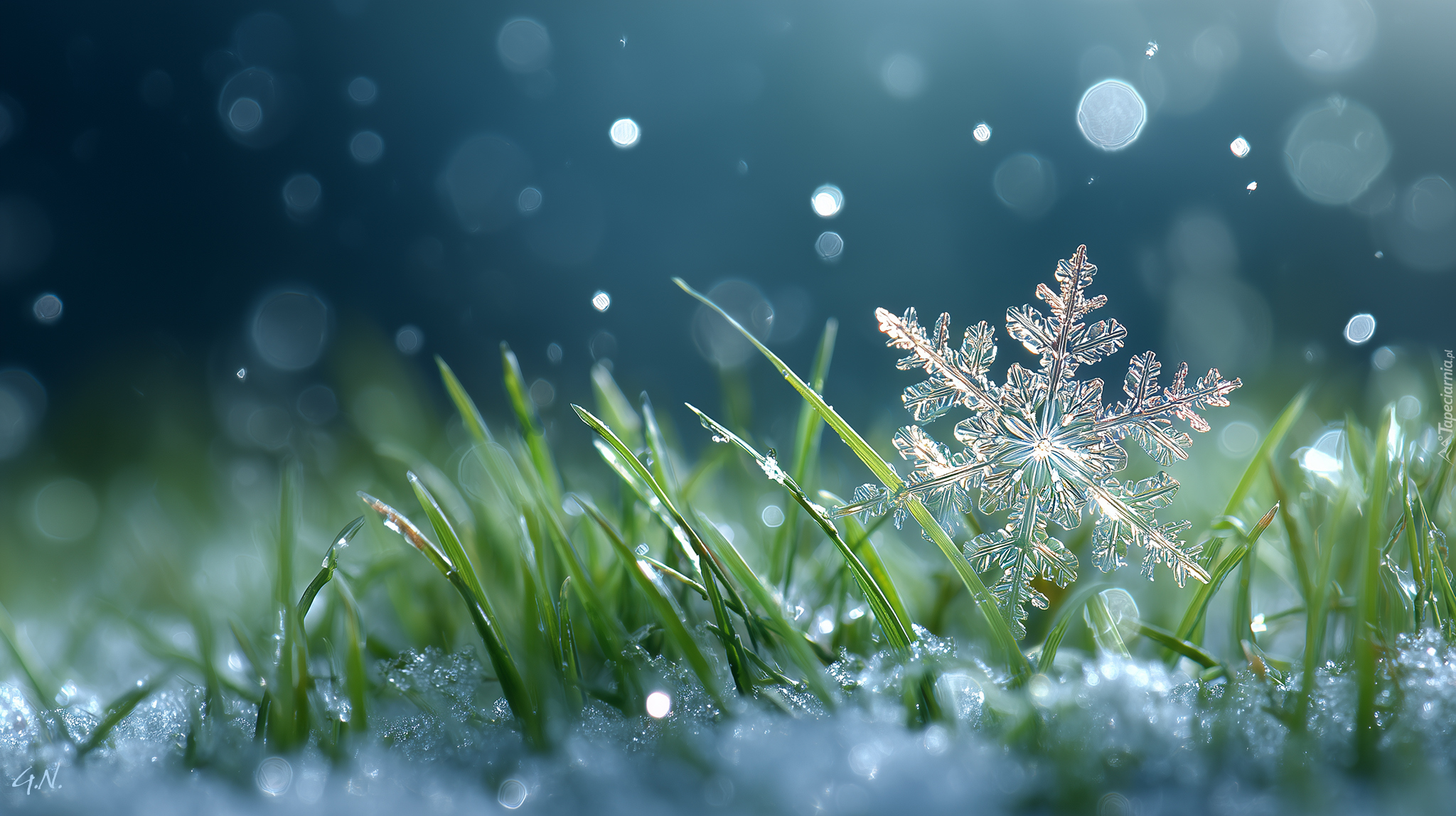 Śnieżynka, Trawa, Śnieg, Grafika AI