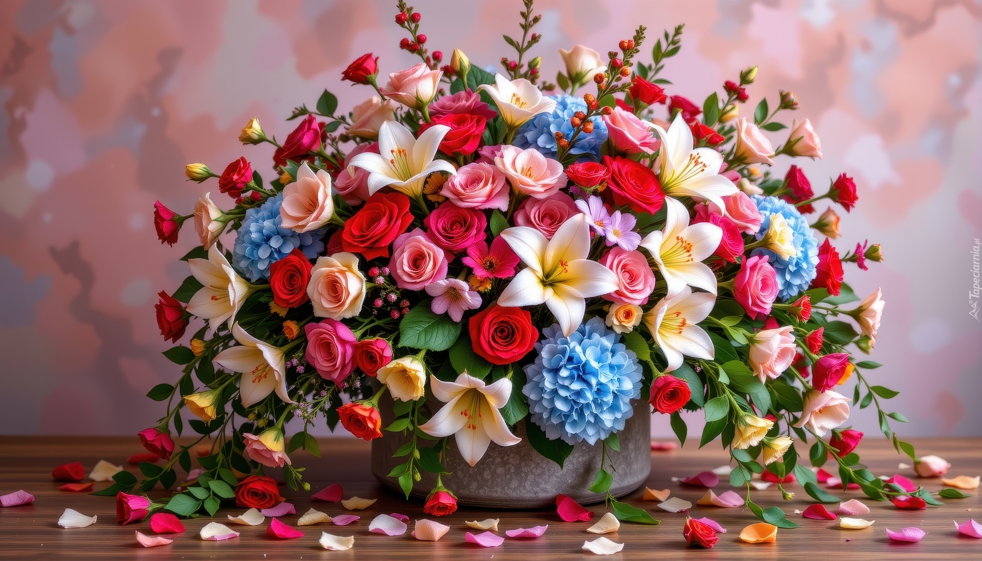 Bukiet, Kolorowe, Kwiaty, Doniczka, Płatki