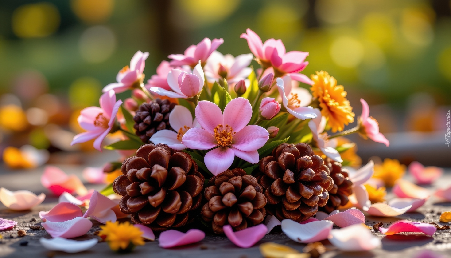 Kolorowe, Kwiaty, Szyszki, Płatki