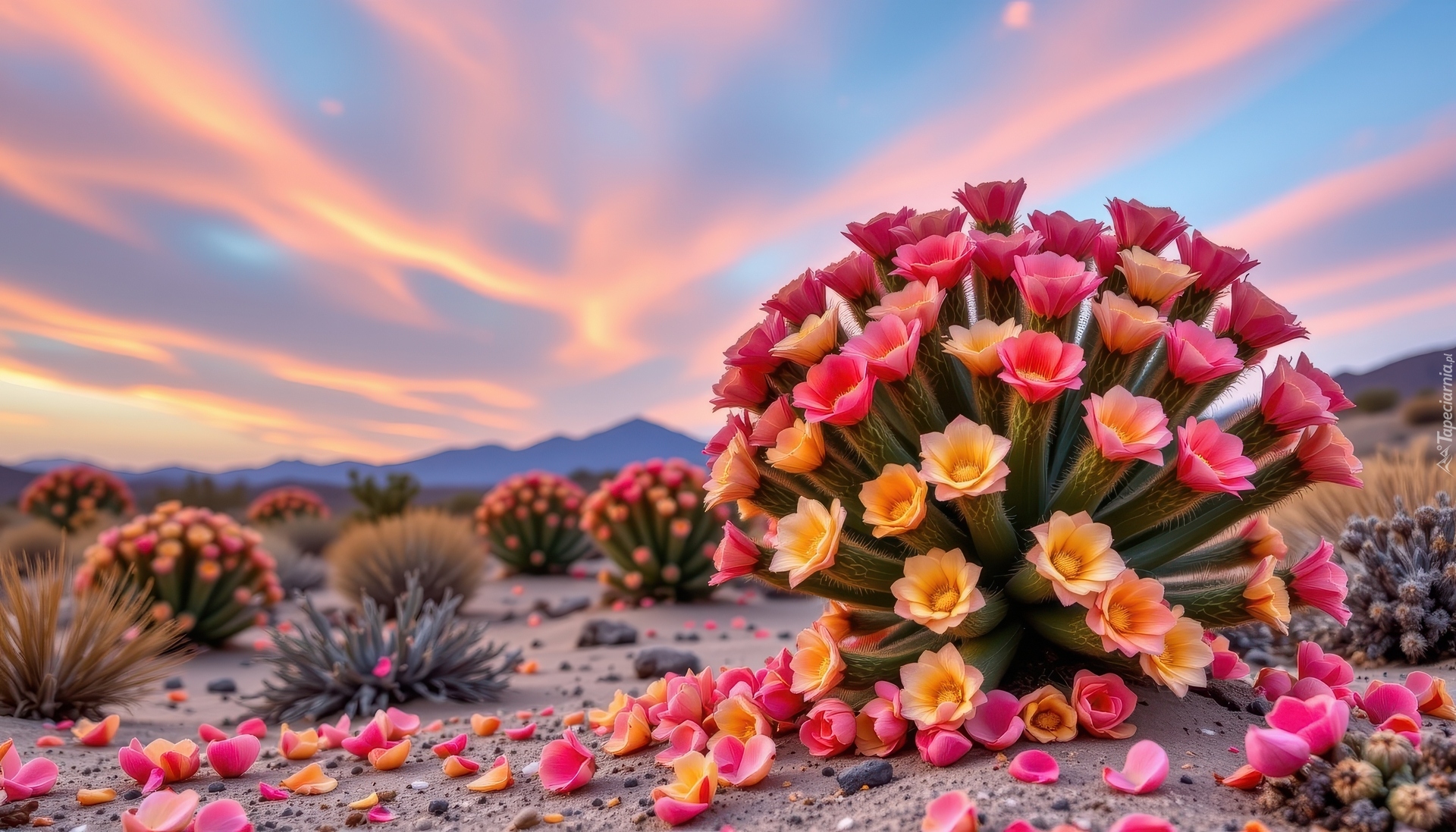 Różowe, Żółte, Kwiaty, Kaktusy, Płatki