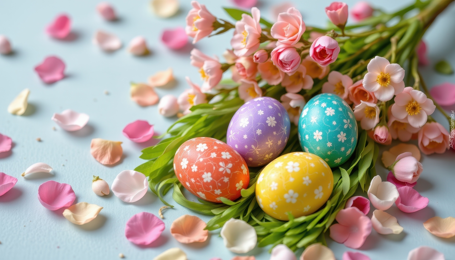 Kolorowe, Jajka, Pisanki, Kwiaty, Listki, Płatki, Wielkanoc