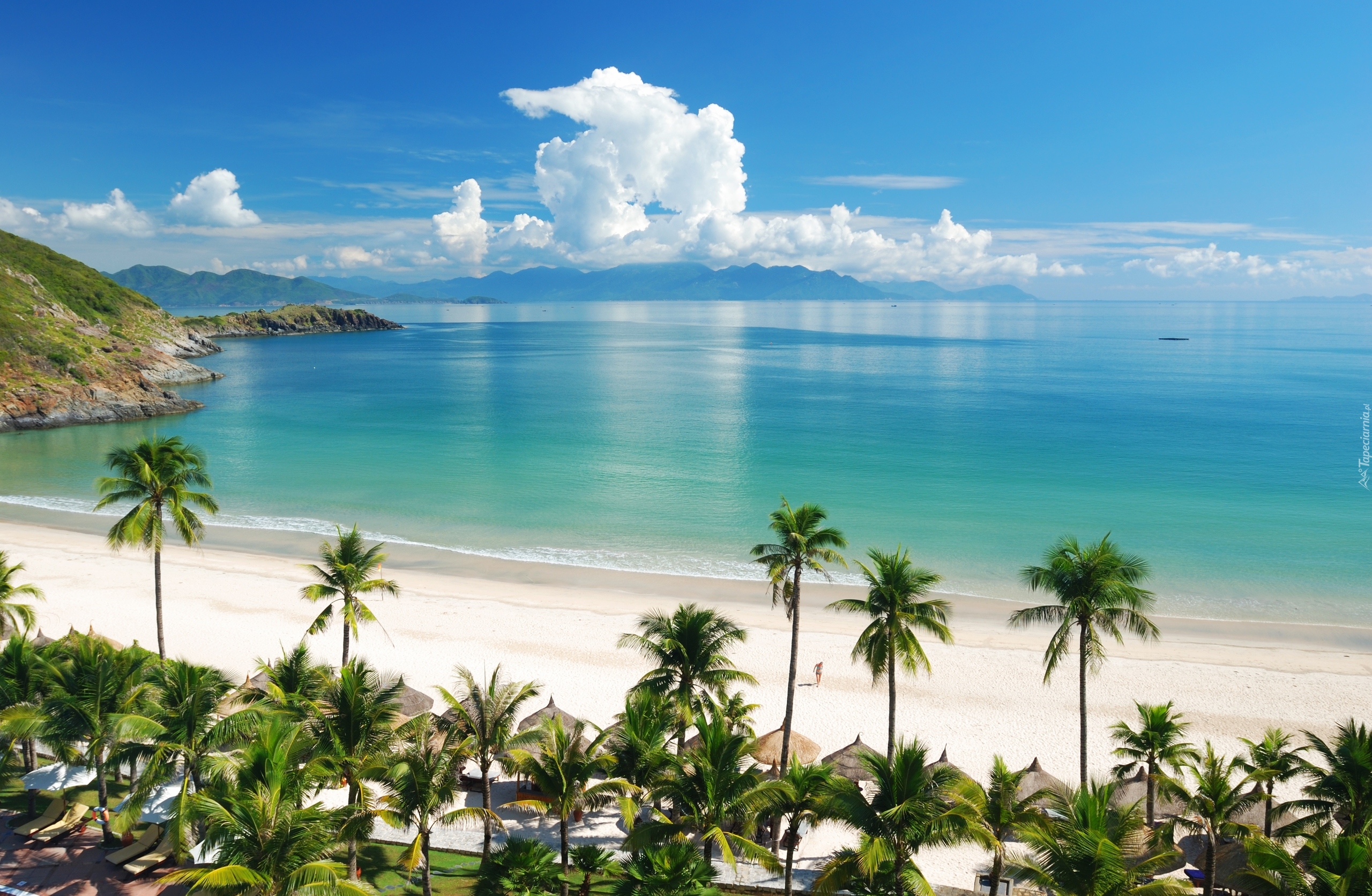 Morze, Plaża An Bang Beach, Palmy, Chmury, Hoi An, Wietnam