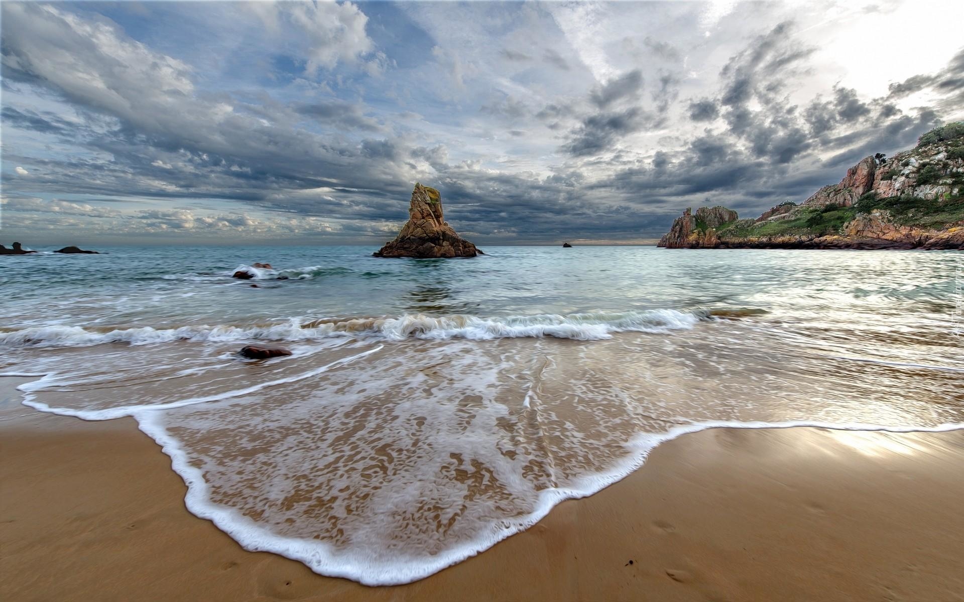 Wielka Brytania, Wyspa Jersey, Morze, Plaża Beauport Beach, Skała