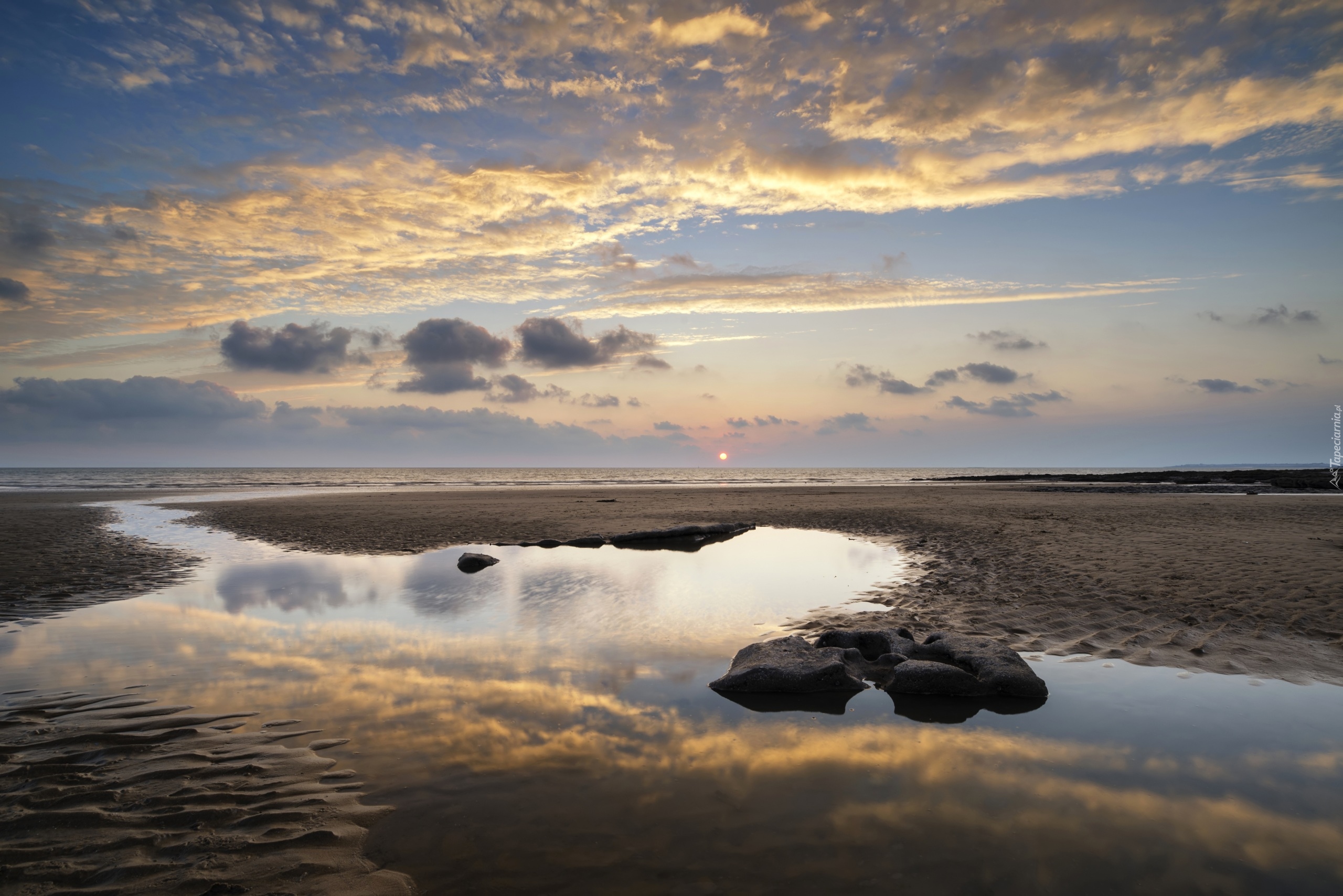 Walia, Plaża, Dunraven Bay, Chmury, Świt, Wschód słońca