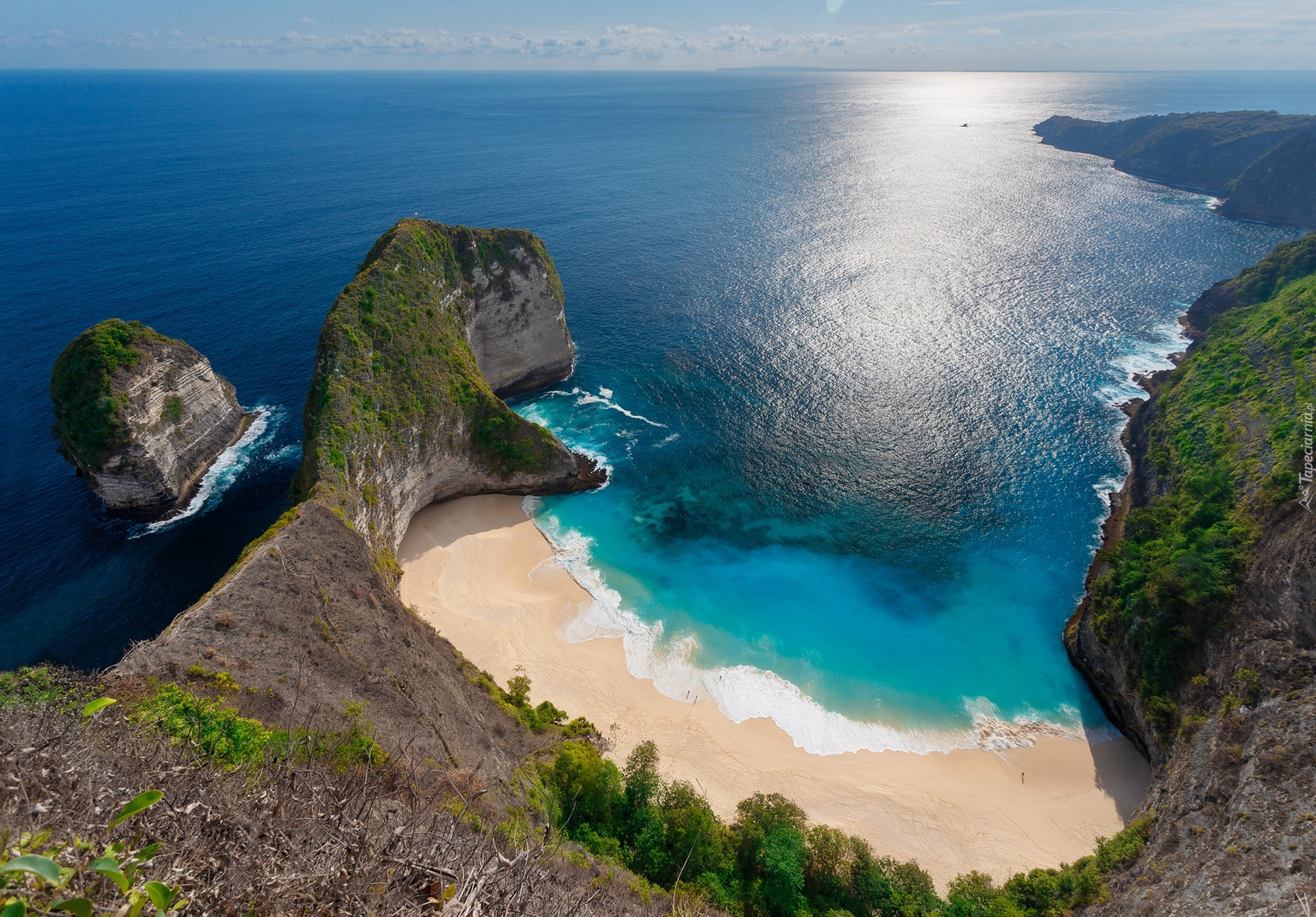 Skały, Wybrzeże, Zatoka, Plaża Kelingking, Morze, Ocean Indyjski, Wyspa Penida, Prowincja Bali, Indonezja