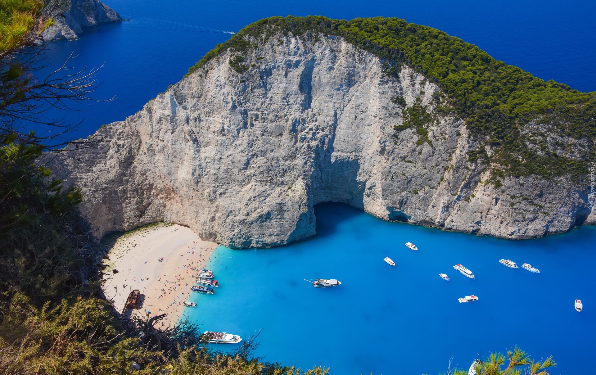 Grecja, Wyspa Zakintos, Skały, Plaża Navagio, Zatoka, Jachty