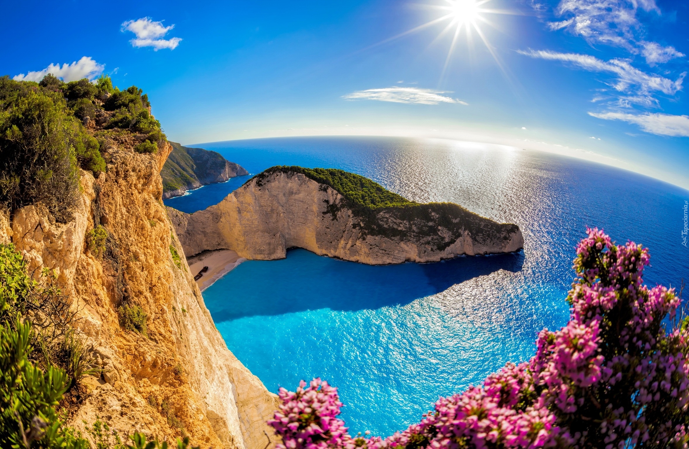 Grecja, Wyspa Zakintos, Plaża Nawajo, Morze, Słońce
