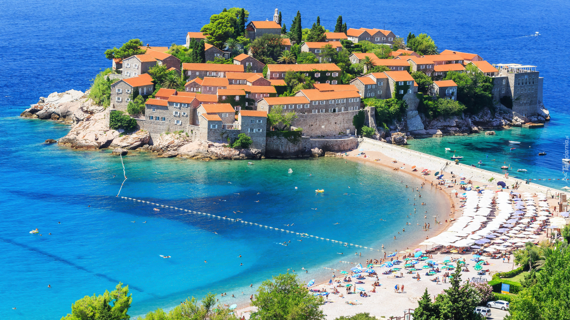 Miejscowość, Sveti Stefan, Domy, Plaża, Gmina Budva, Czarnogóra