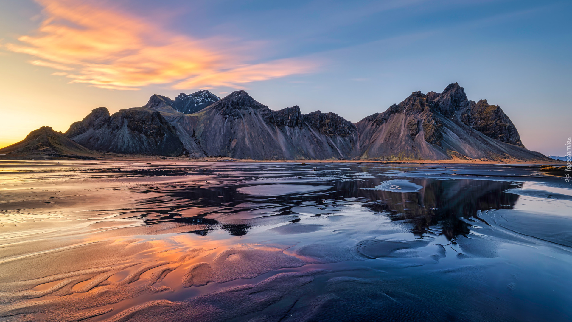 Islandia, Góra Vestrahorn, Morze, Odbicie