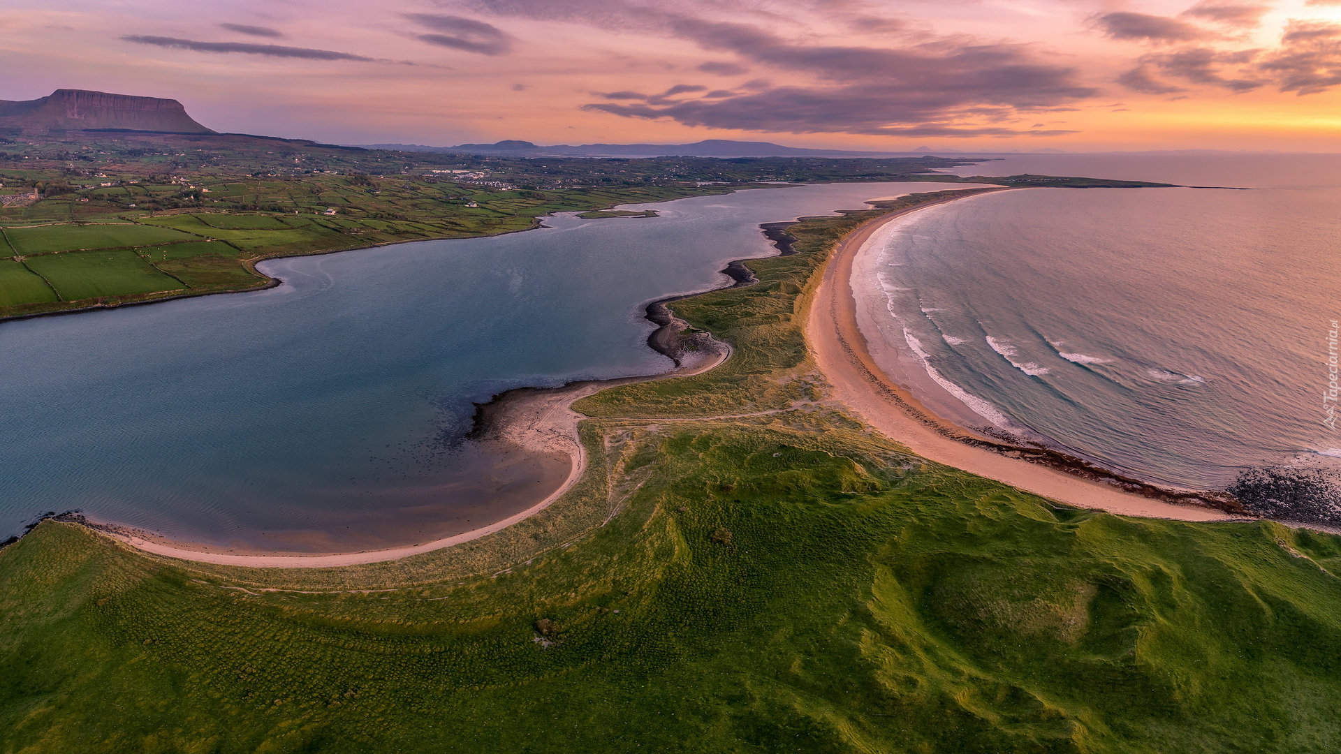 Wybrzeże, Plaża, Streedagh Beach, Góra, Ben Bulben, Morze, Hrabstwo Sligo, Irlandia