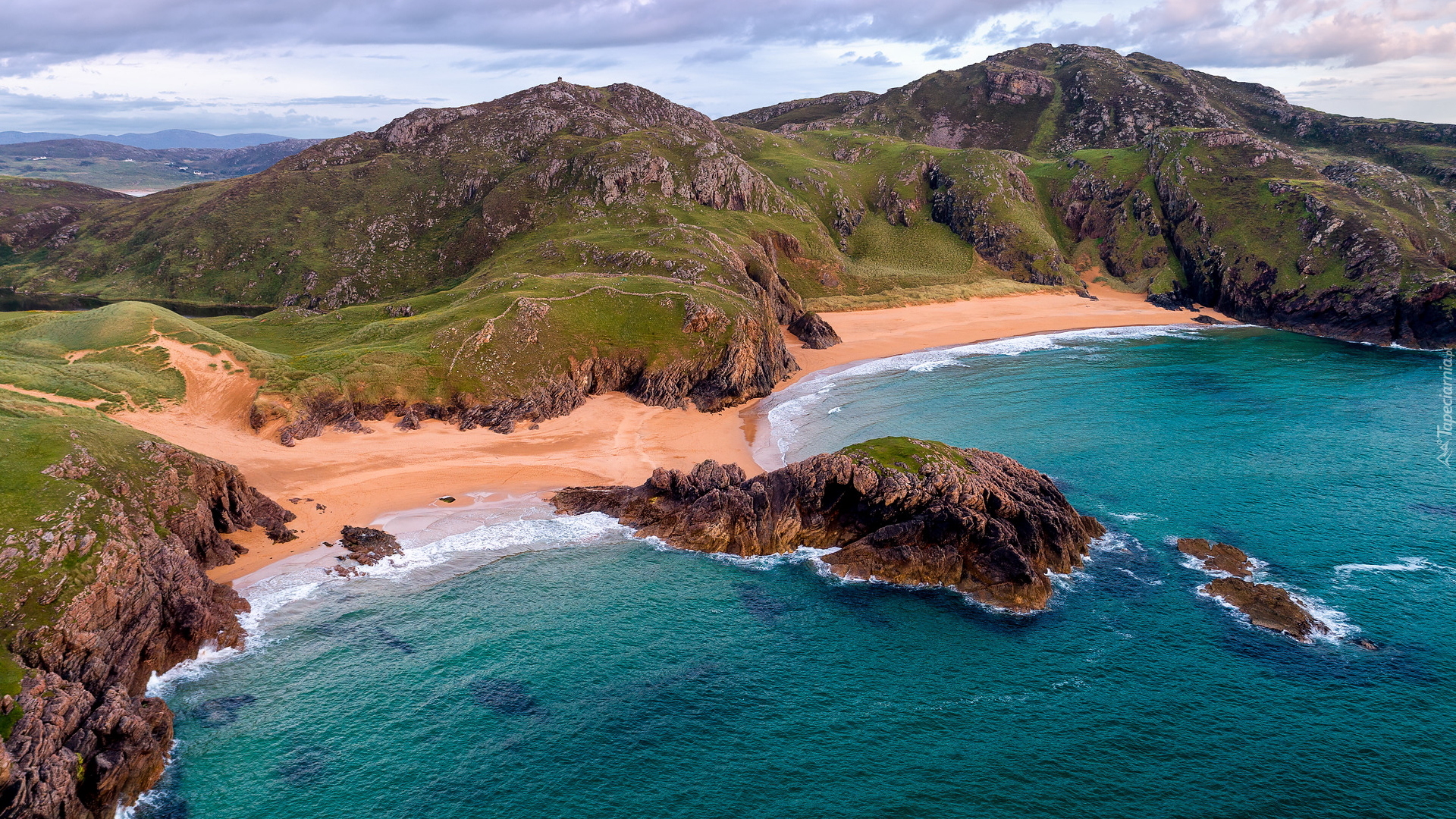 Plaża, The Murder Hole Beach, Skały, Morze, Wybrzeże, Góry, Hrabstwo Donegal, Irlandia