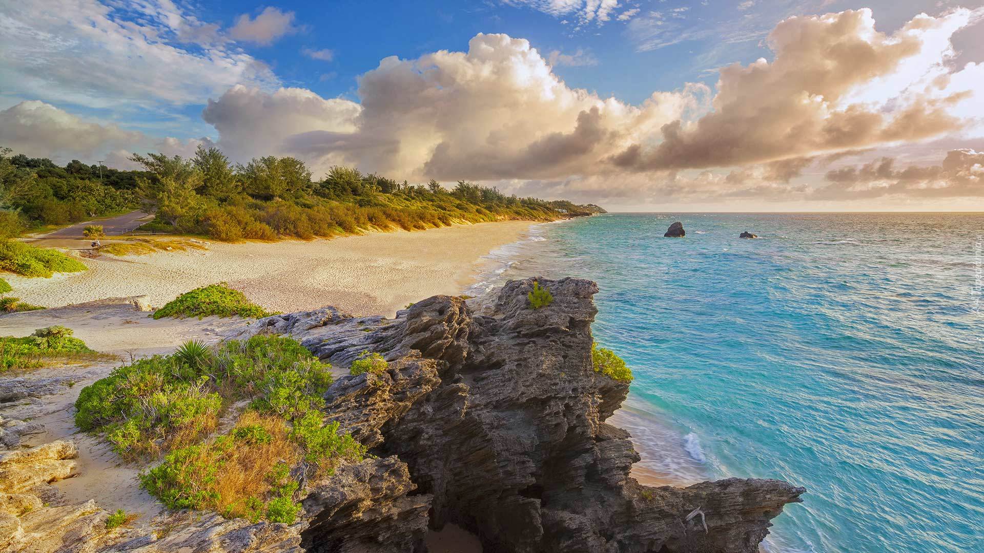 Bermudy, Plaża Warwick Long Bay, Morze, Skały