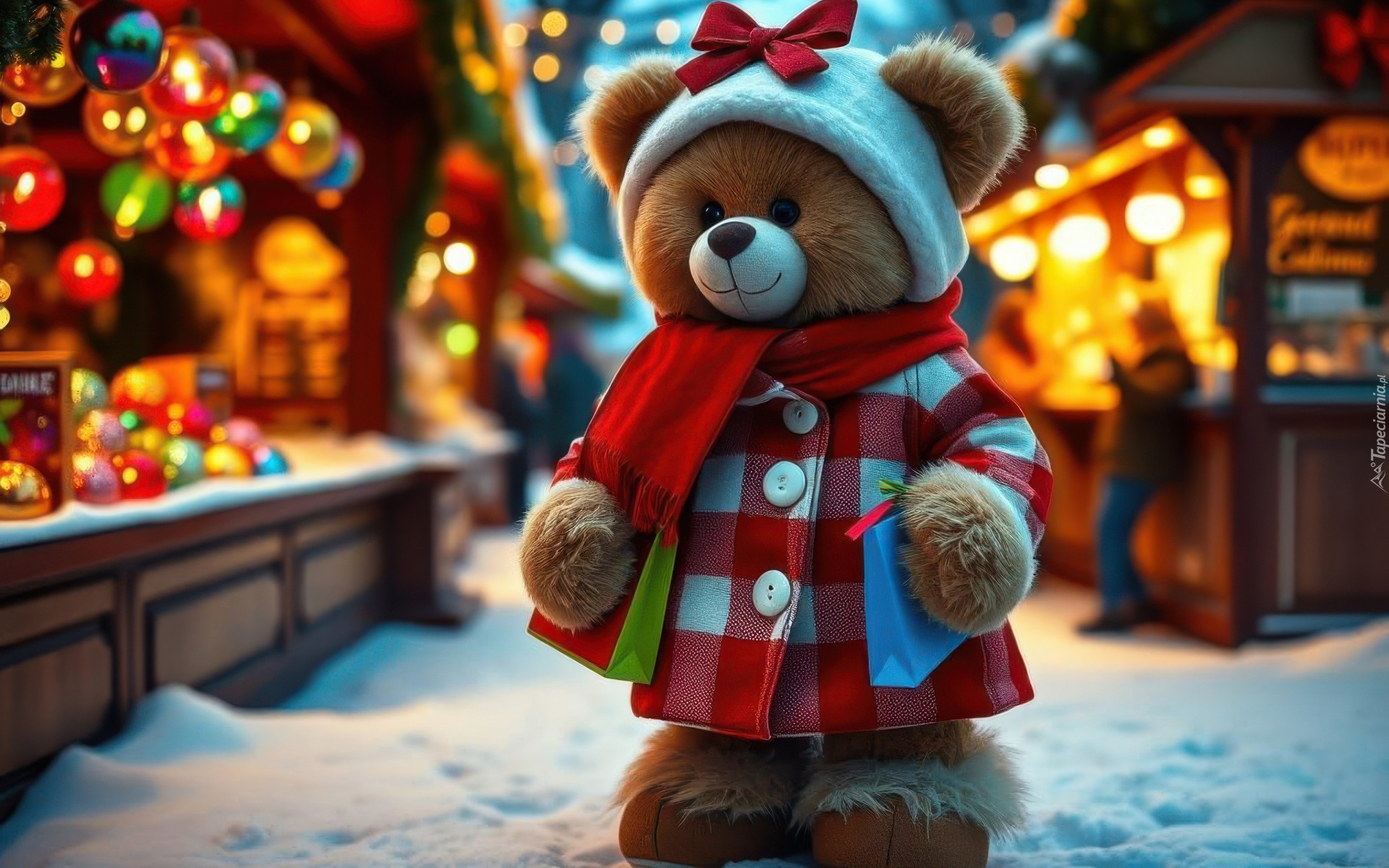 Pluszowy, Miś, Płaszcz, Szalik, Czapka, Śnieg, AI