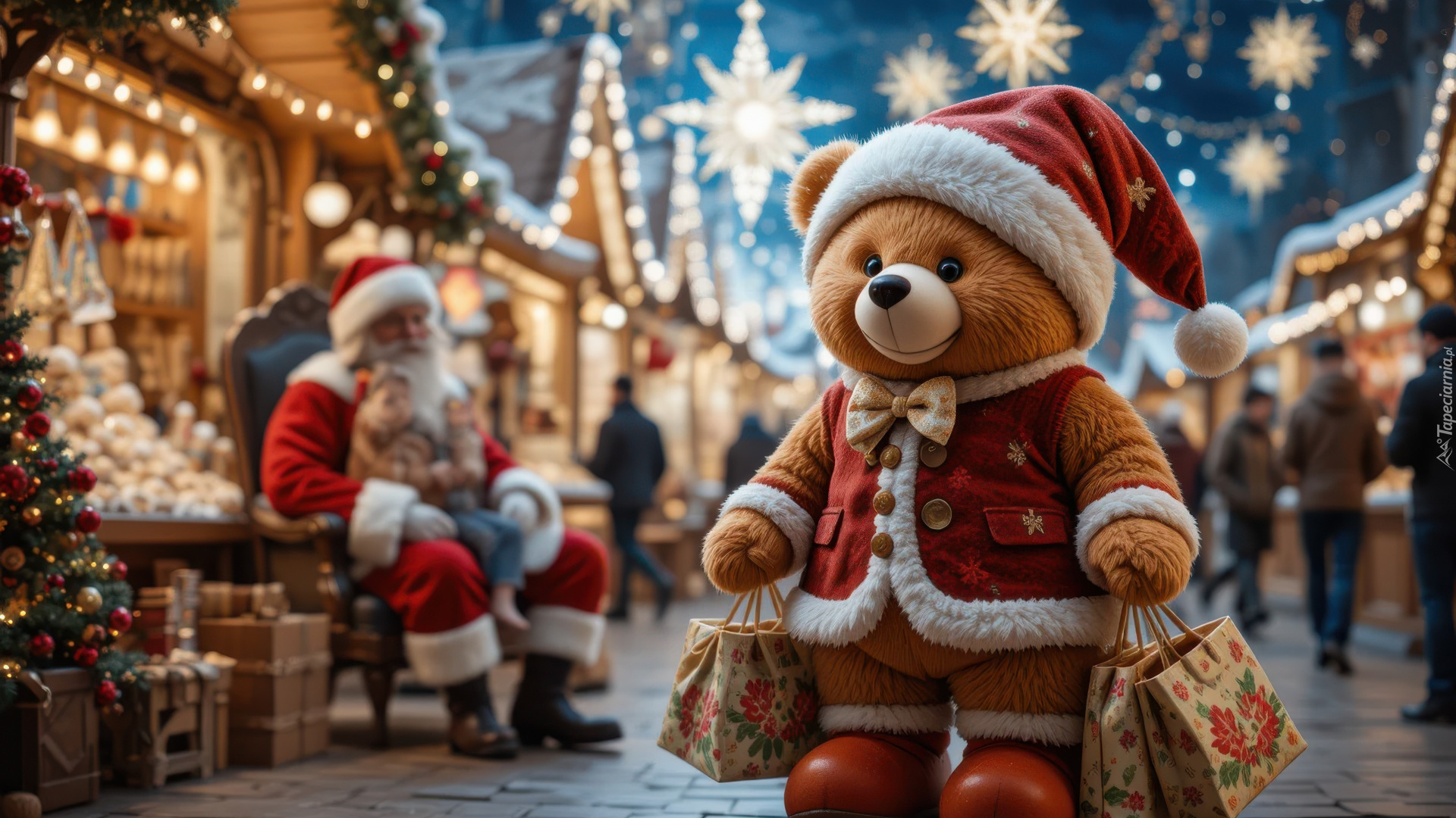 Świąteczne, Zabawki, Pluszowy, Miś, Zakupy, Jarmark