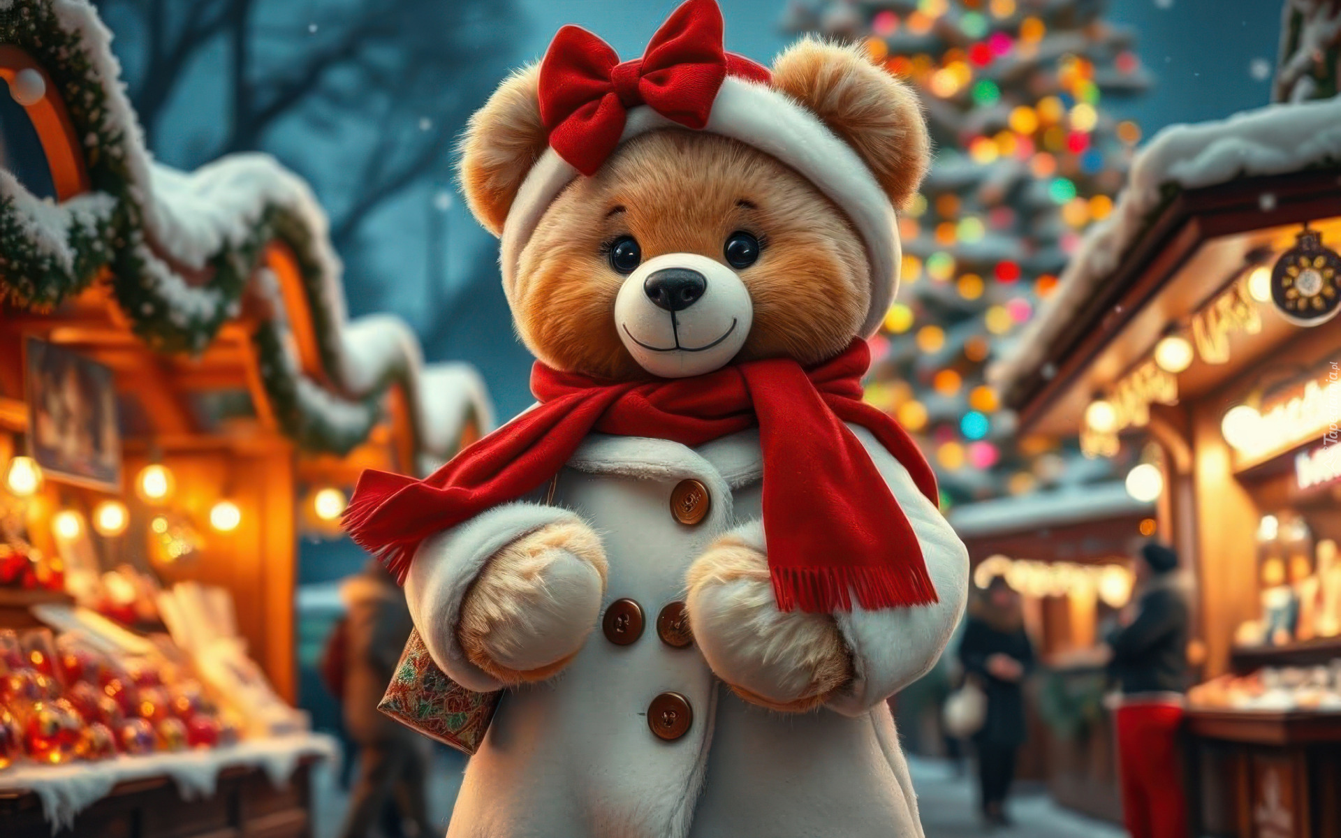 Pluszowy, Miś, Szalik, Płaszcz, Kokarda, AI