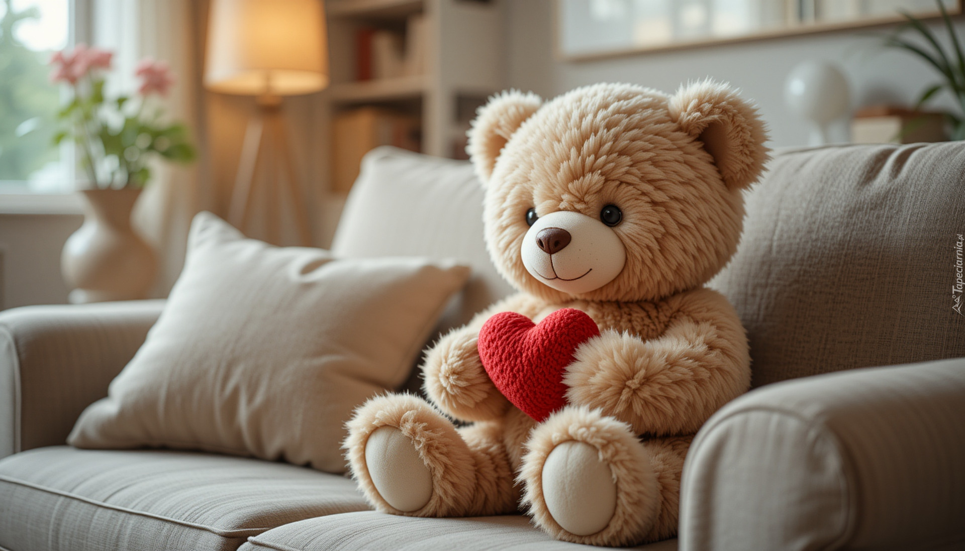 Pluszowy, Miś, Serce, Sofa