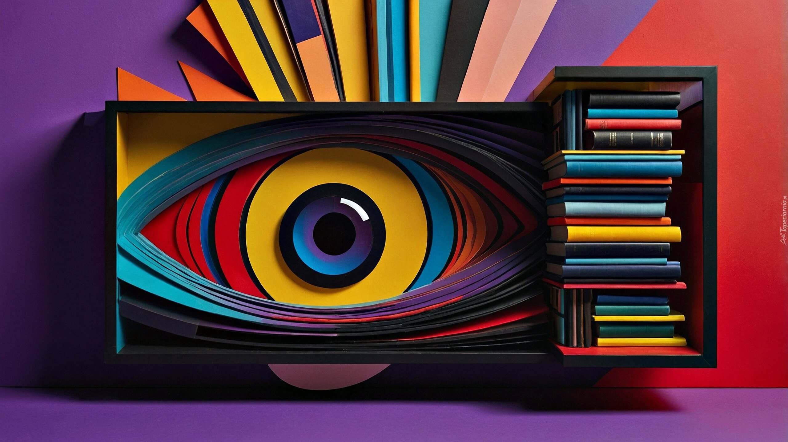 Książki, Półka, Oko, Grafika AI