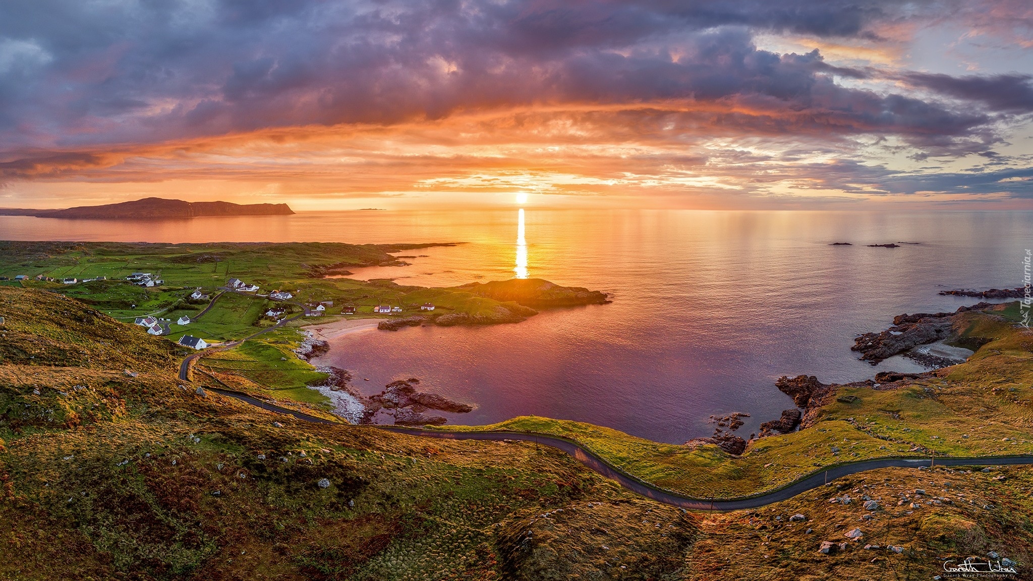Irlandia, Hrabstwo Donegal, Morze, Półwysep Rosguill, Zatoka, Zachód słońca
