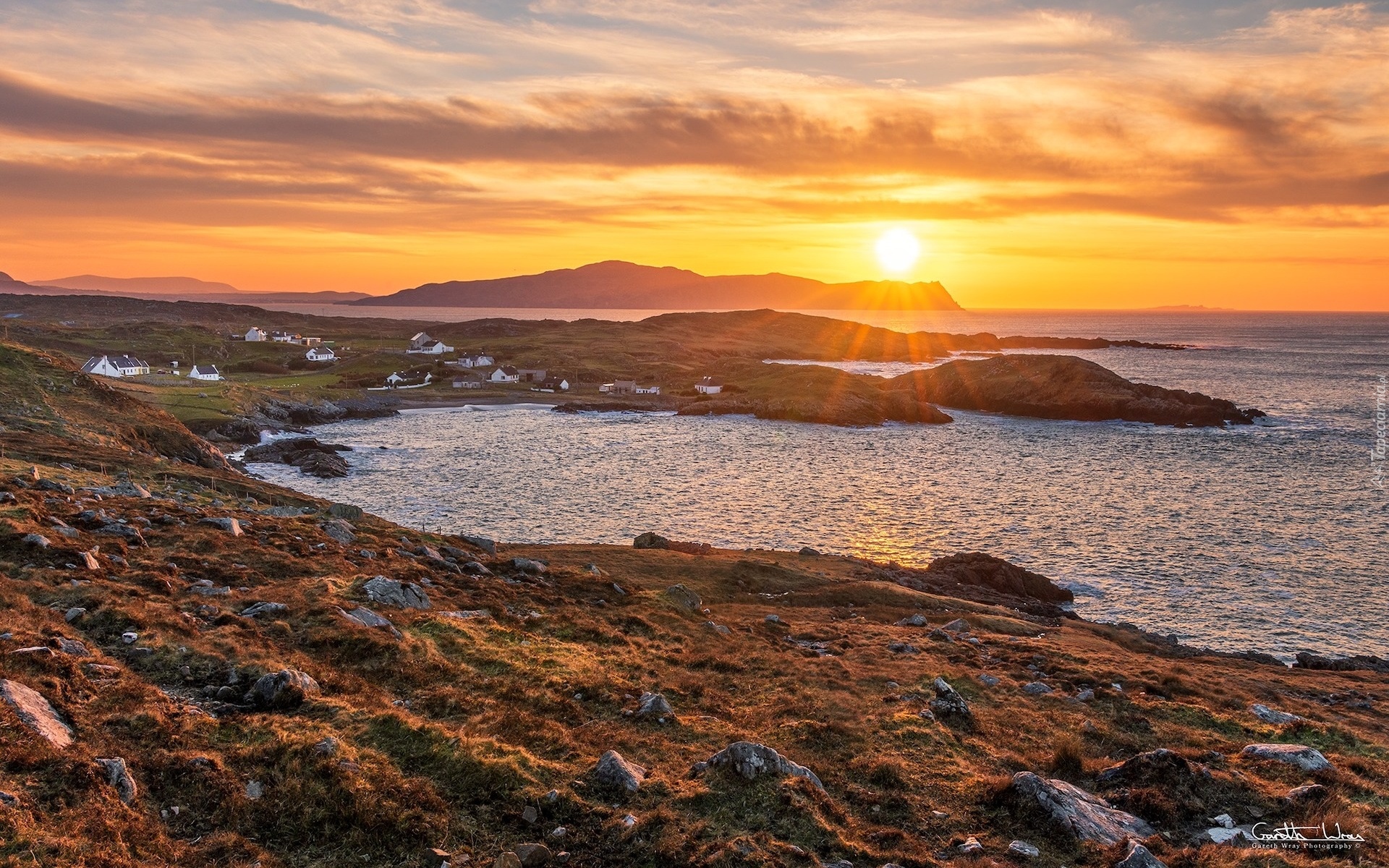 Zachód słońca, Morze, Wybrzeże, Zatoka, Rosguill, Downings, Hrabstwo Donegal, Irlandia