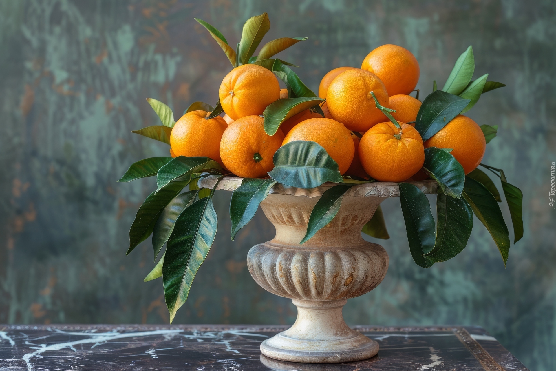 Pomarańcze, Liście, Waza, AI