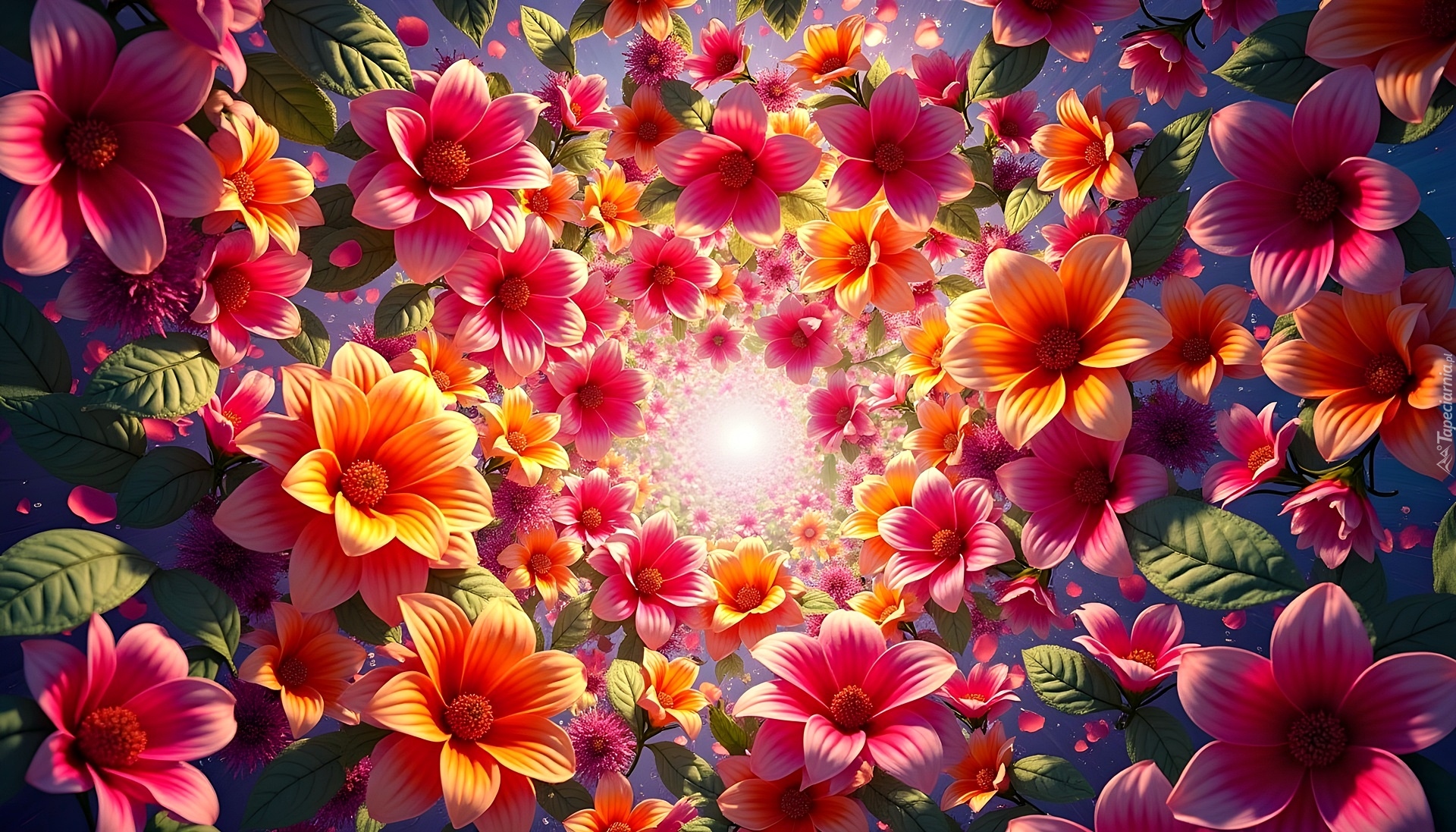 Pomarańczowe, Różowe, Kwiaty, Grafika AI