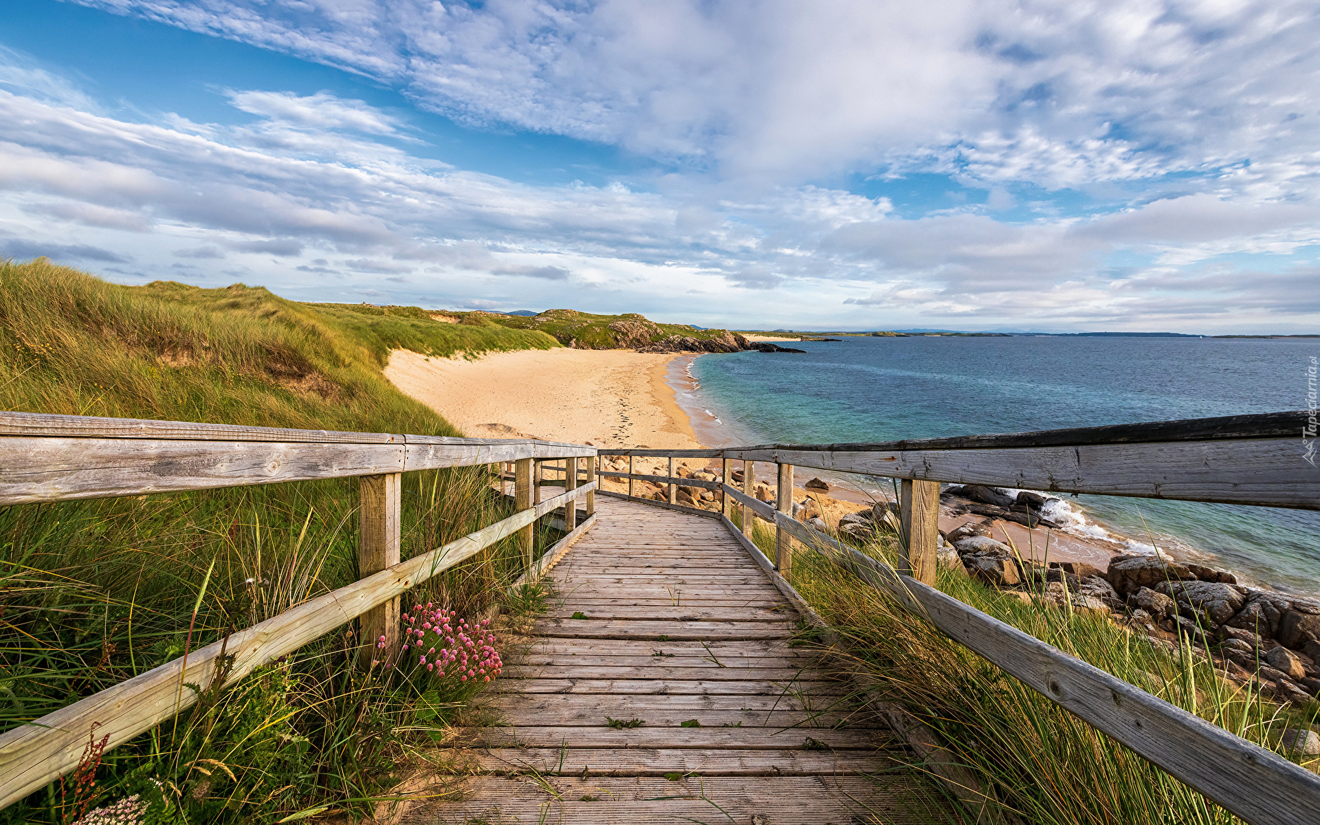 Irlandia, Plaża, Glassagh Beach, Ogrodzenie, Pomost, Morze