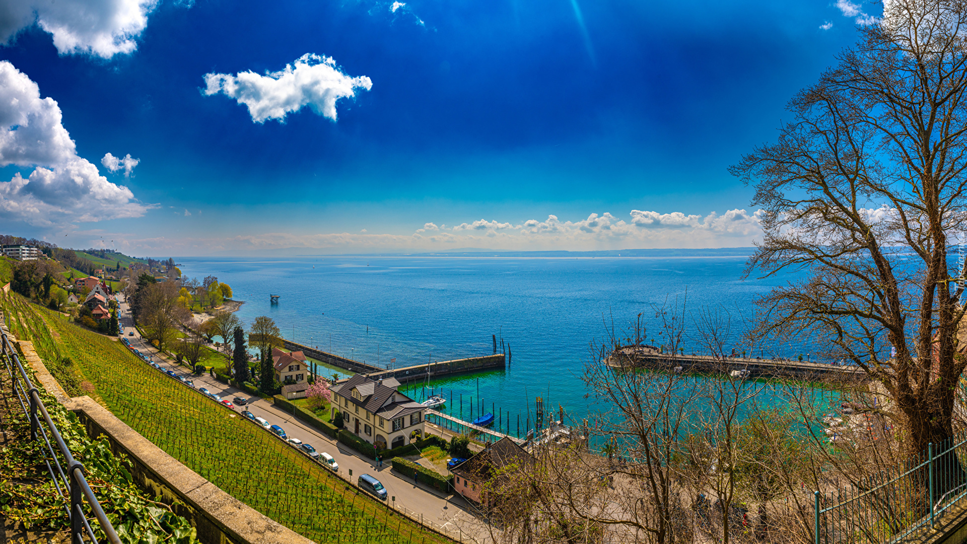 Niemcy, Meersburg, Jezioro Bodeńskie, Wybrzeże, Pomost, Domy