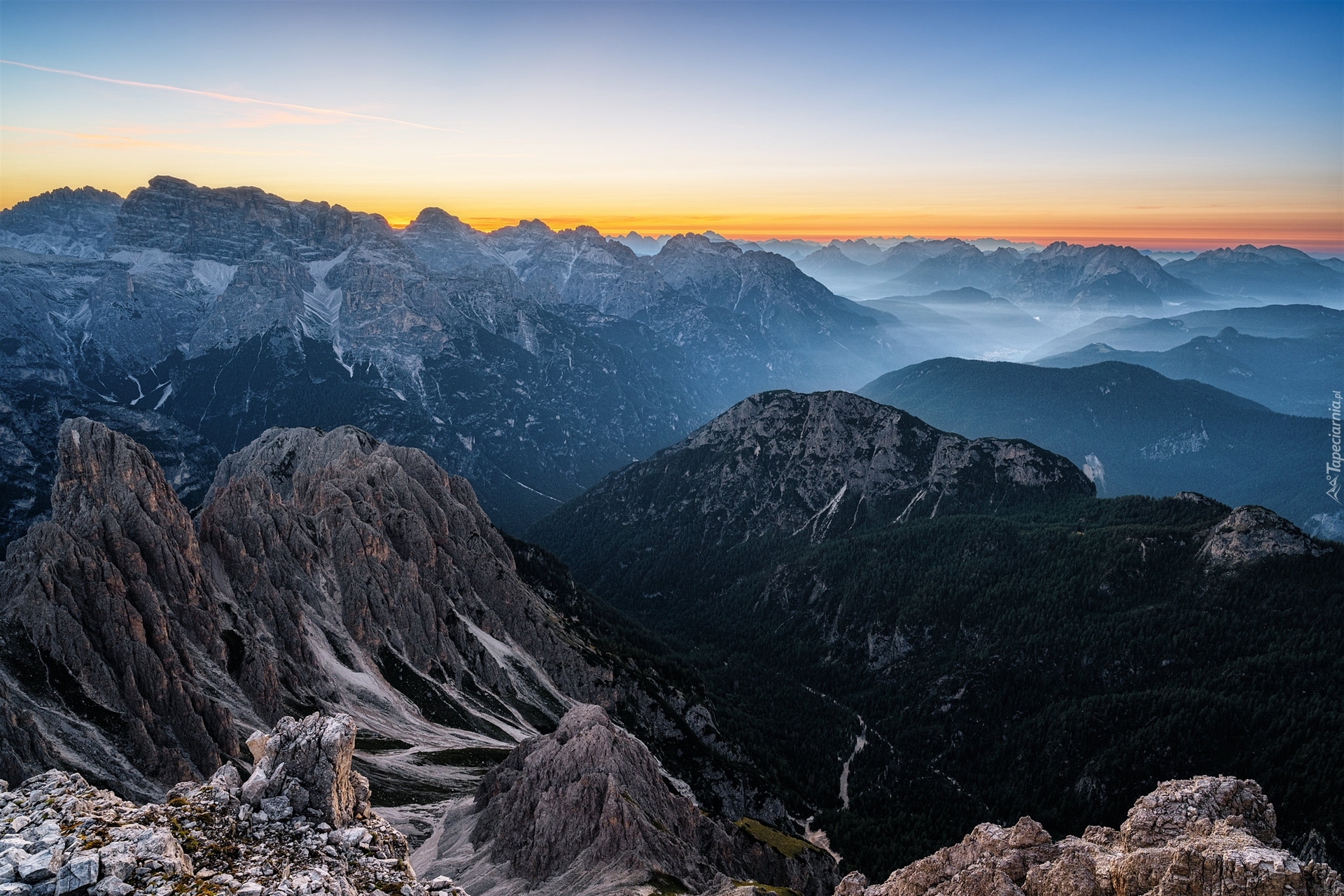 Wschód słońca, Góry, Dolomity, Włochy