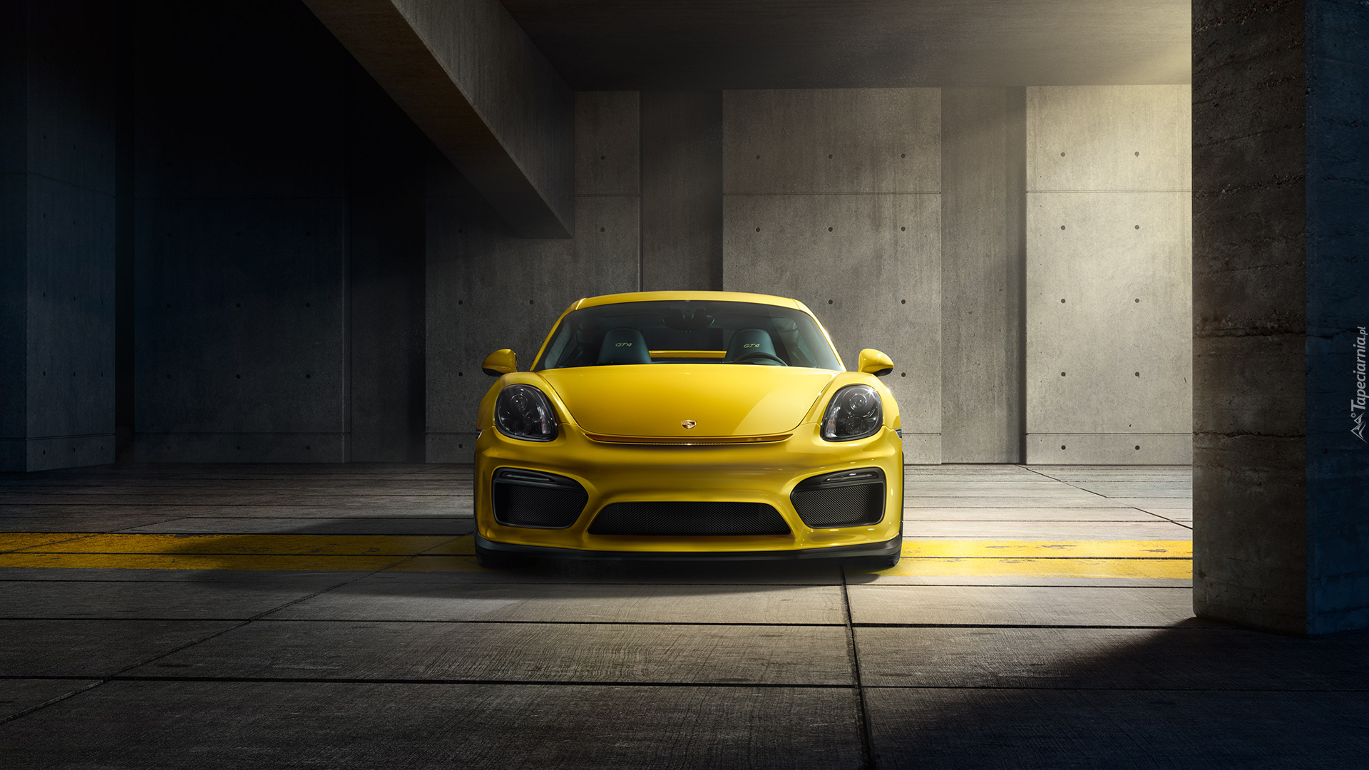 Żółte, Porsche Cayman GT4, Przód