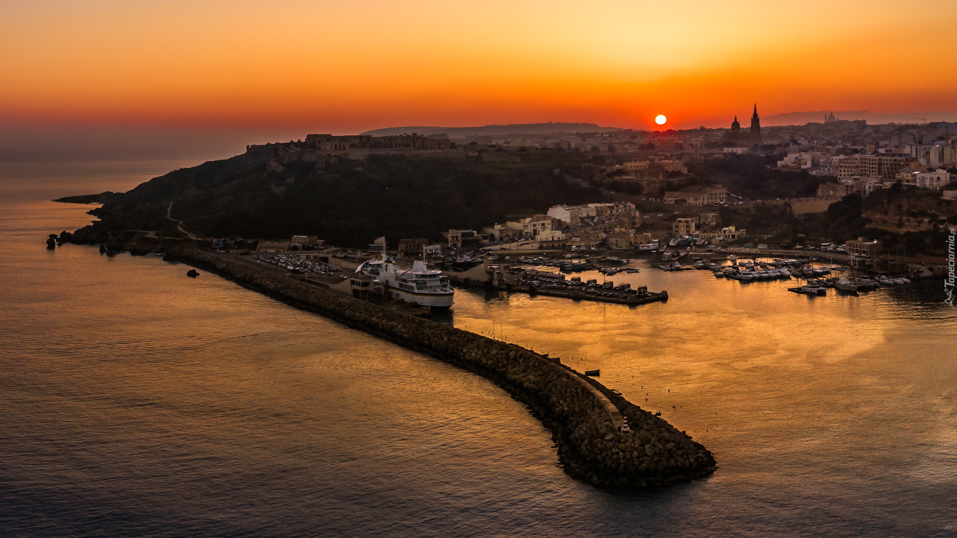 Port, Przystań, Zatoka, Wschód słońca, Mgarr, Wyspa Gozo, Malta