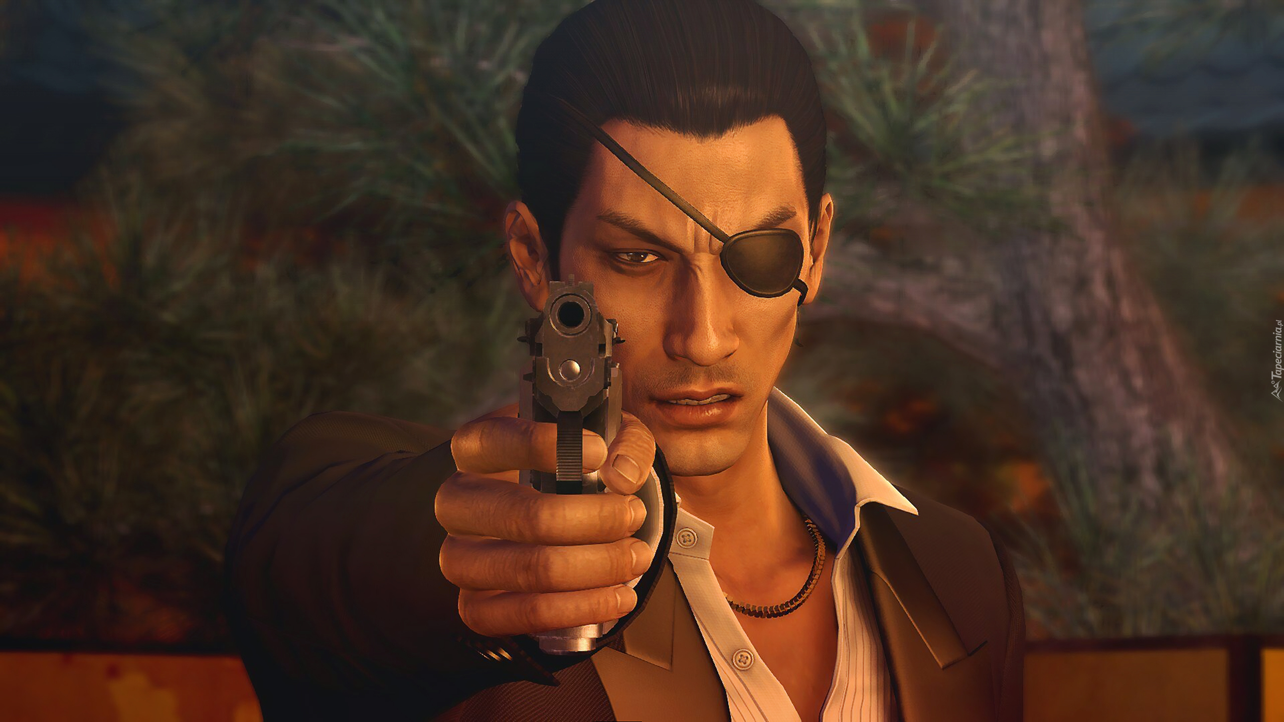 Gra, Yakuza 0, Postać, Goro Majima, Mężczyzna, Pistolet, Opaska