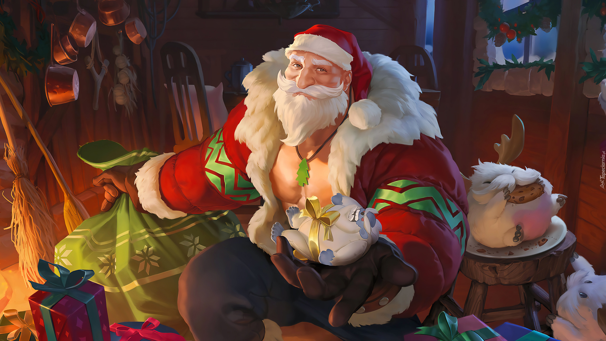 Gra, League of Legends, Mikołaj, Santa Braum, Worek, Prezenty