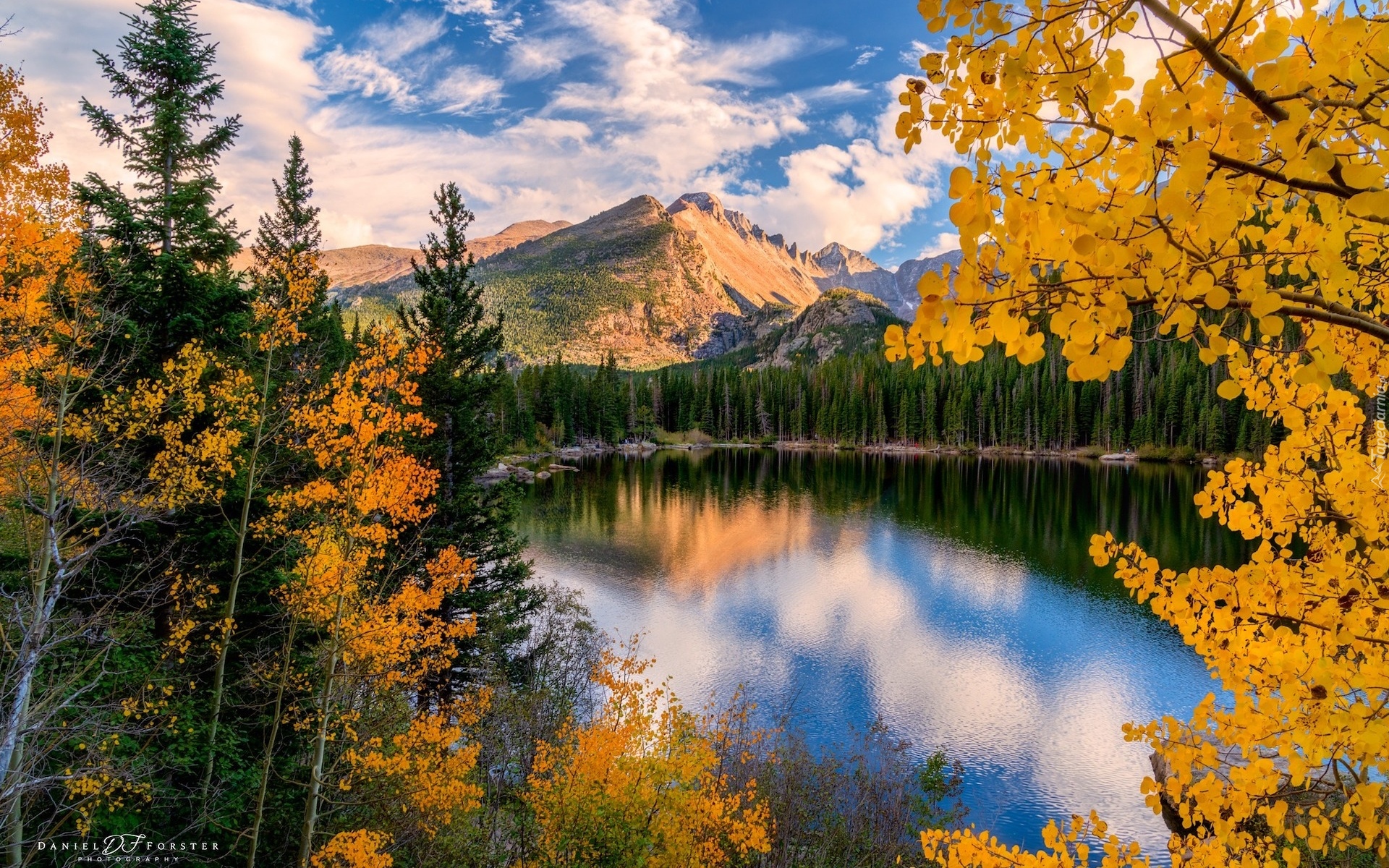 Góry, Jezioro, Jesień, Drzewa