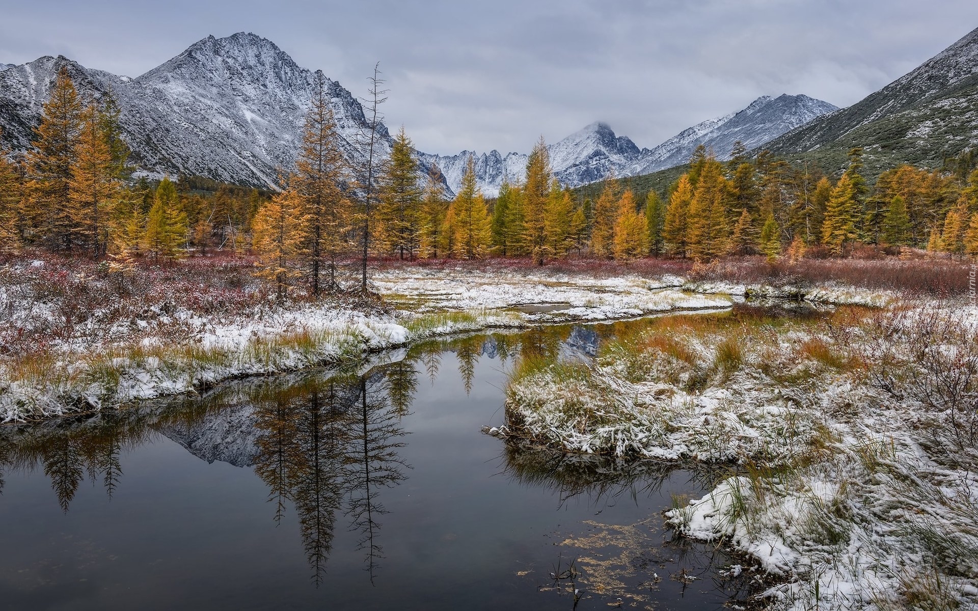 Góry Kołymskie, Jezioro, Jack London, Drzewa, Śnieg, Kołyma, Magadan, Rosja