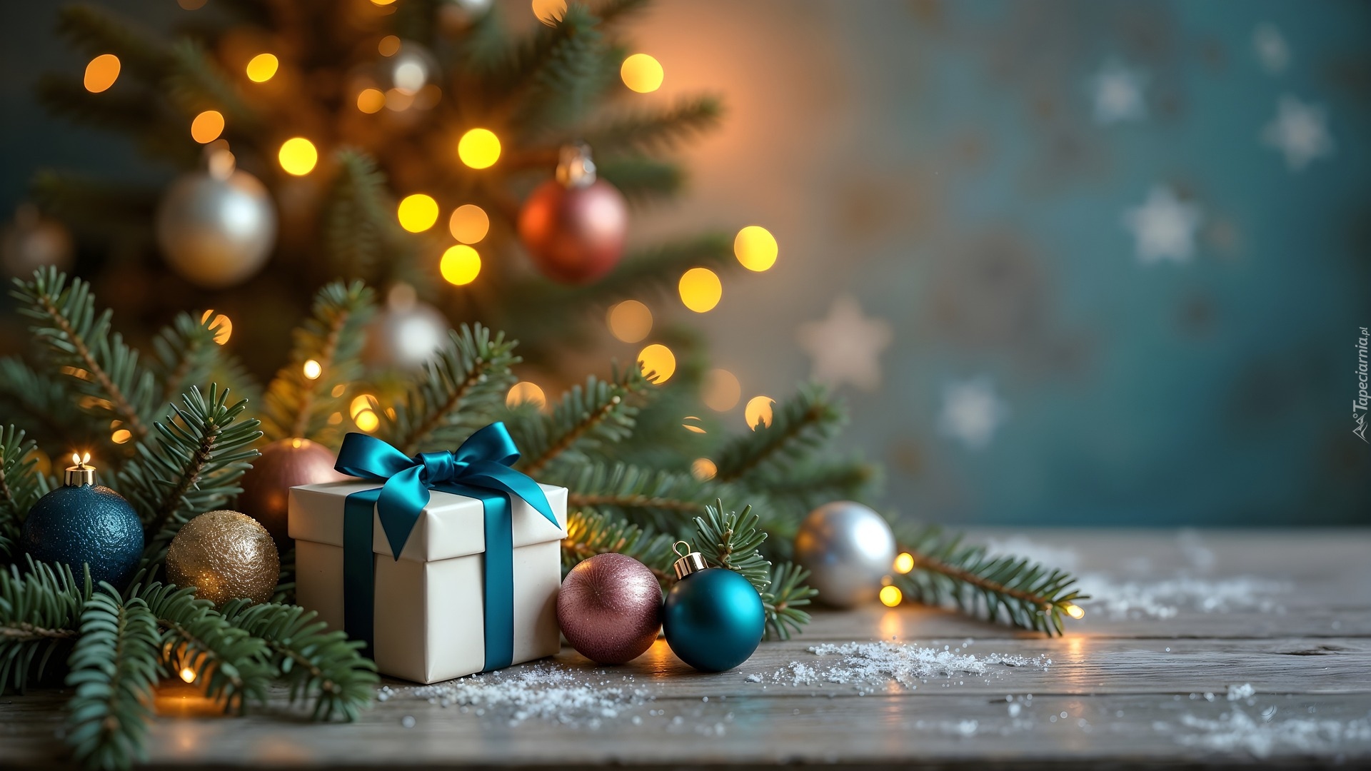 Boże Narodzenie, Choinka, Prezent, Bombki