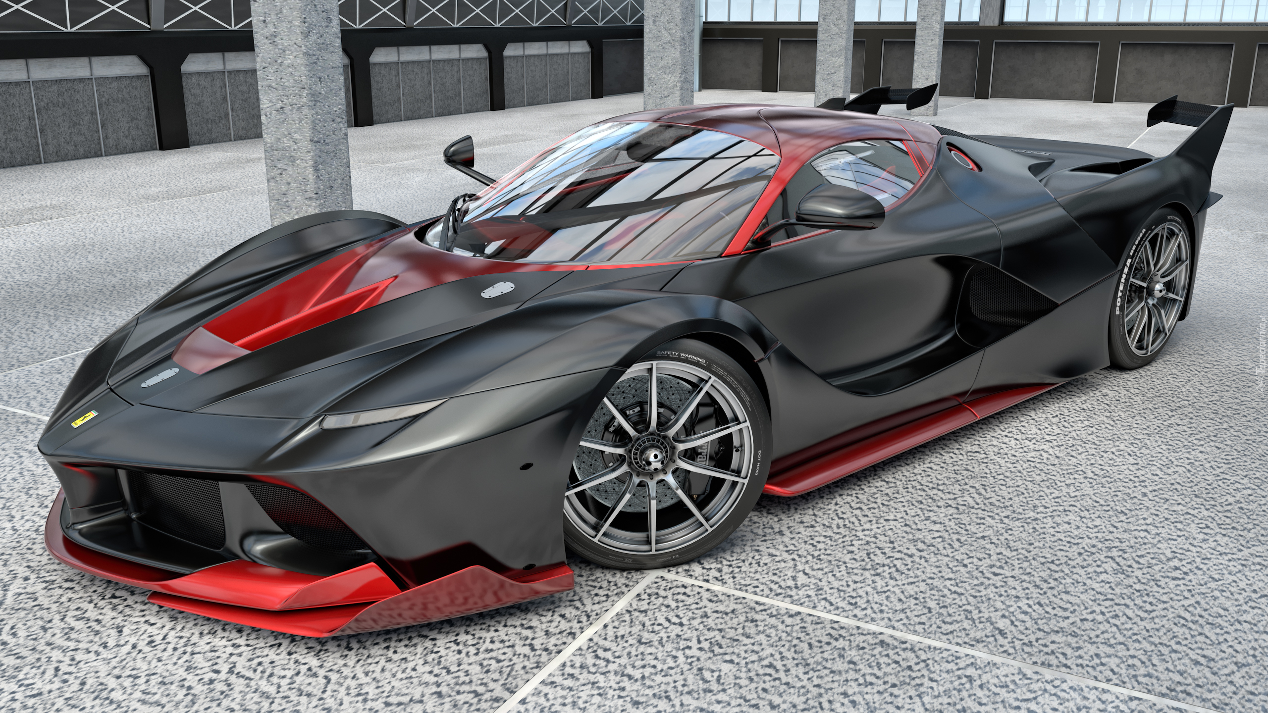 Prezentacja czarnego samochodu Ferrari FXX