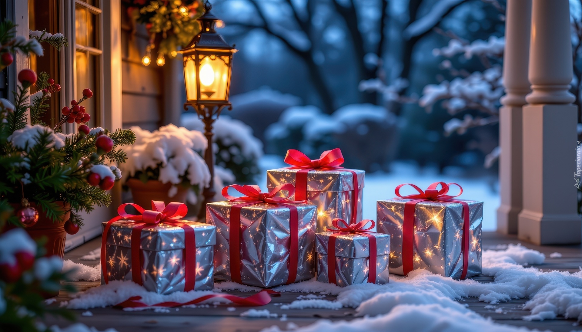 Świąteczne, Prezenty, Latarnia, Dom, Grafika AI