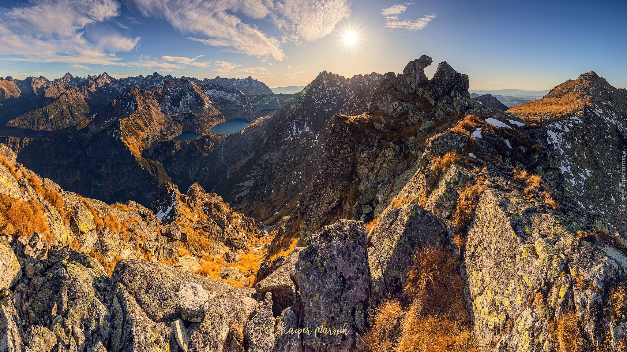 Polska, Góry, Tatry, Skały, Przełęcz Krzyżne, Promienie słońca