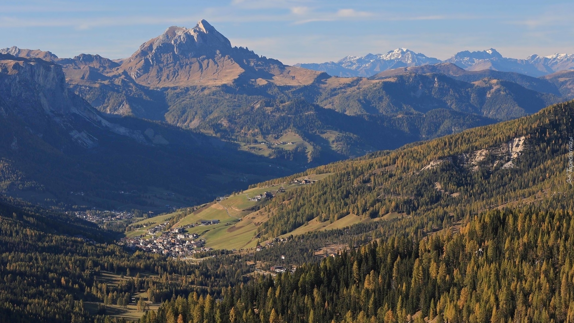 Przełęcz, Varparola Pass, Góry, Dolomity, Osada, Domy, Drzewa, Włochy