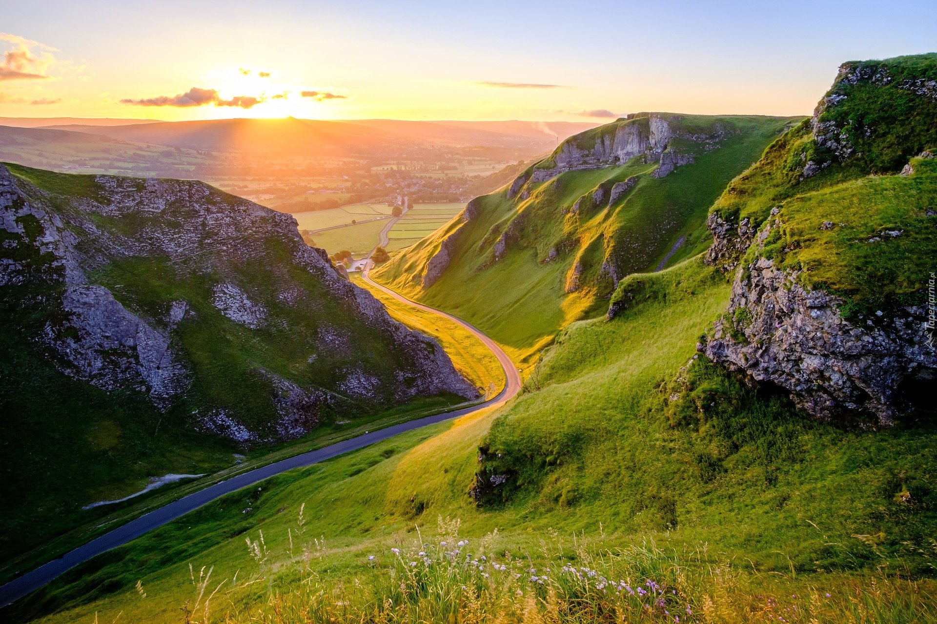 Anglia, Przełęcz, Winnats Pass, Derbyshire, Góry Pennińskie, Dolina, Trawa, Skały